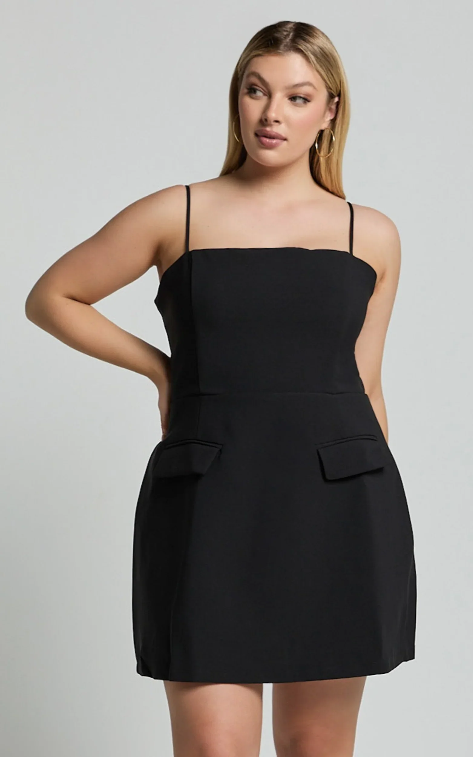 Katia Mini Dress - Strappy Corset A Line Dress in Black