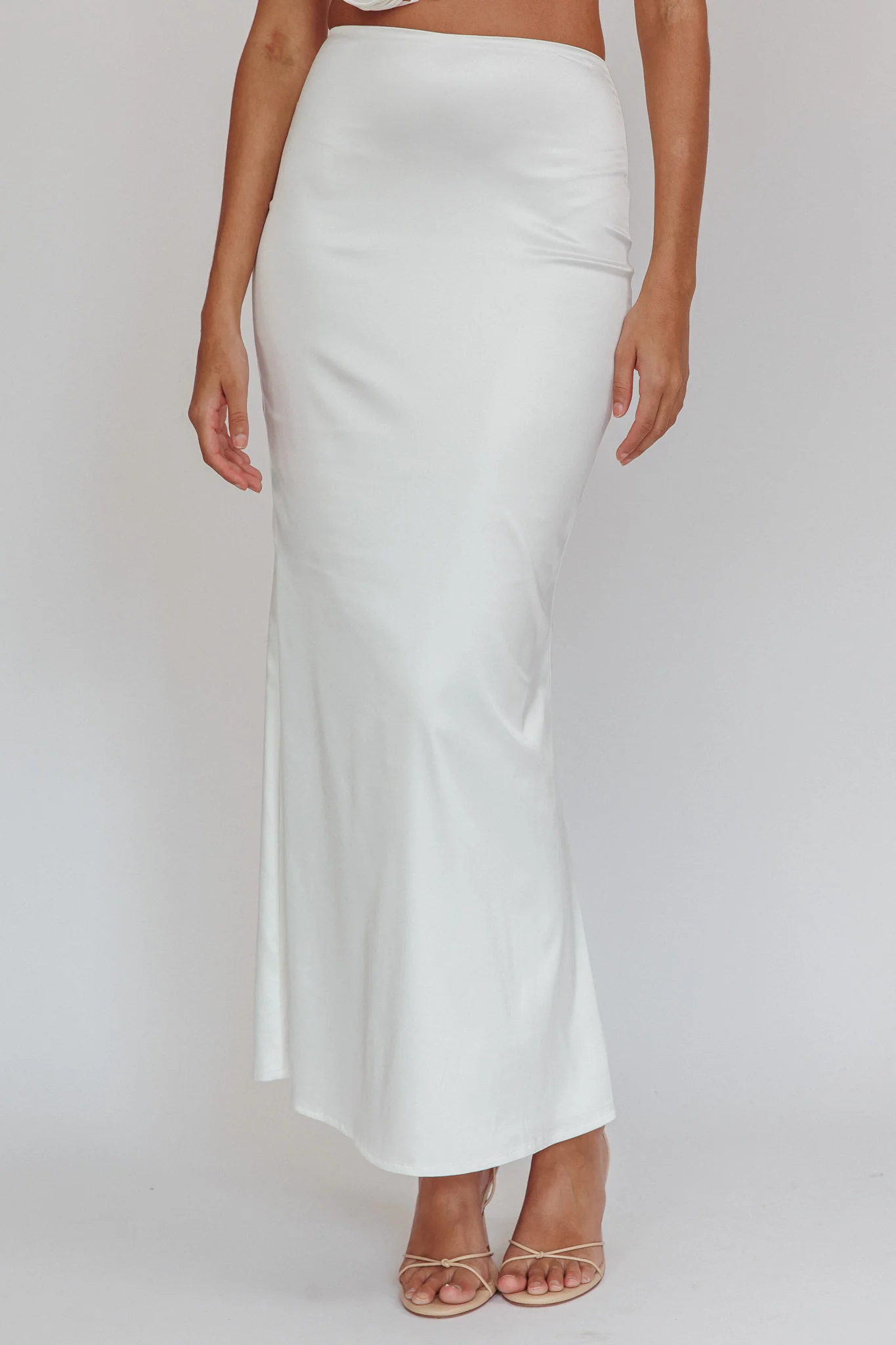 Like A Dove Satin Maxi Skirt Oyster