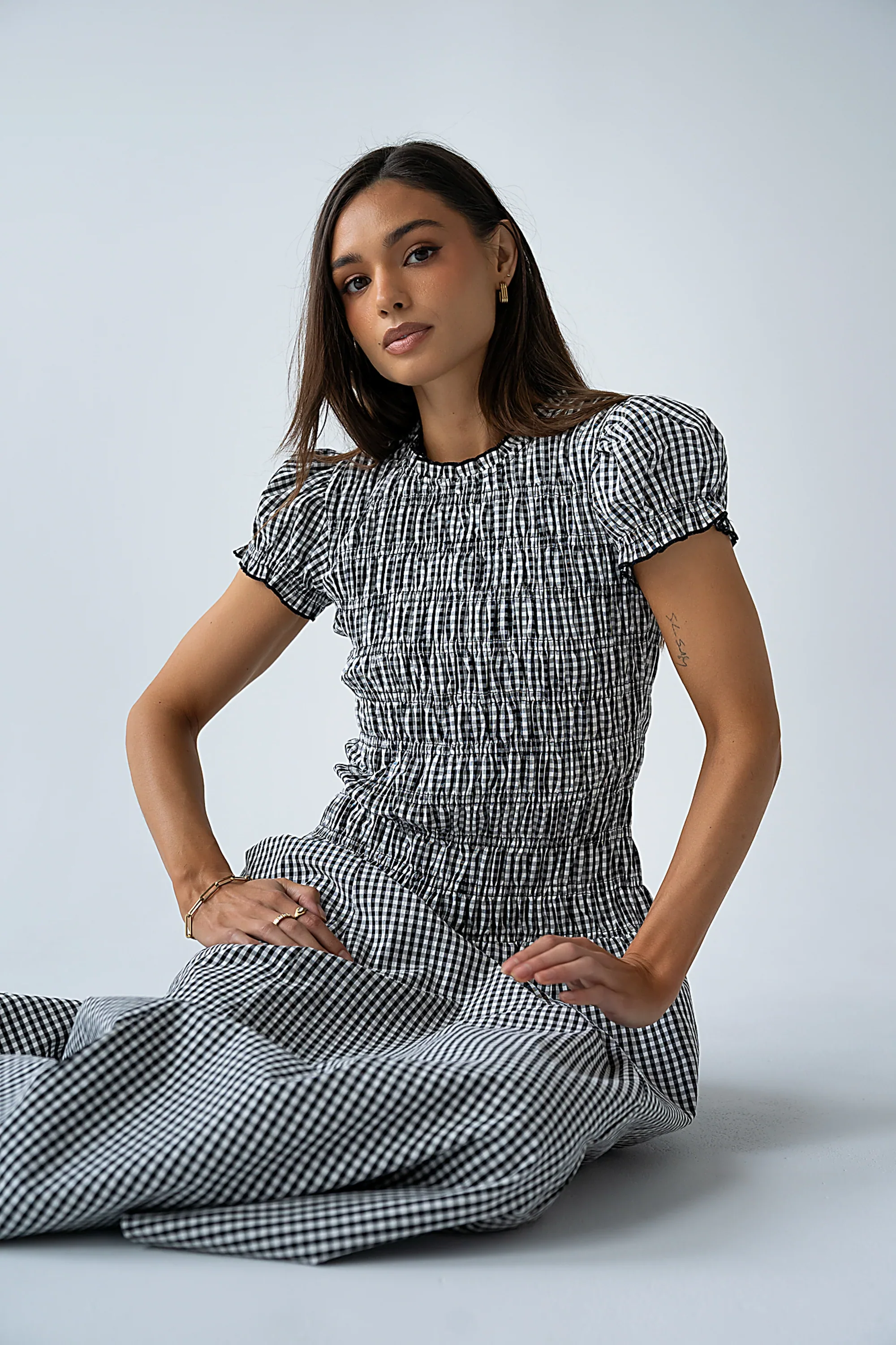 Opal Gingham Maxi Dress in Black