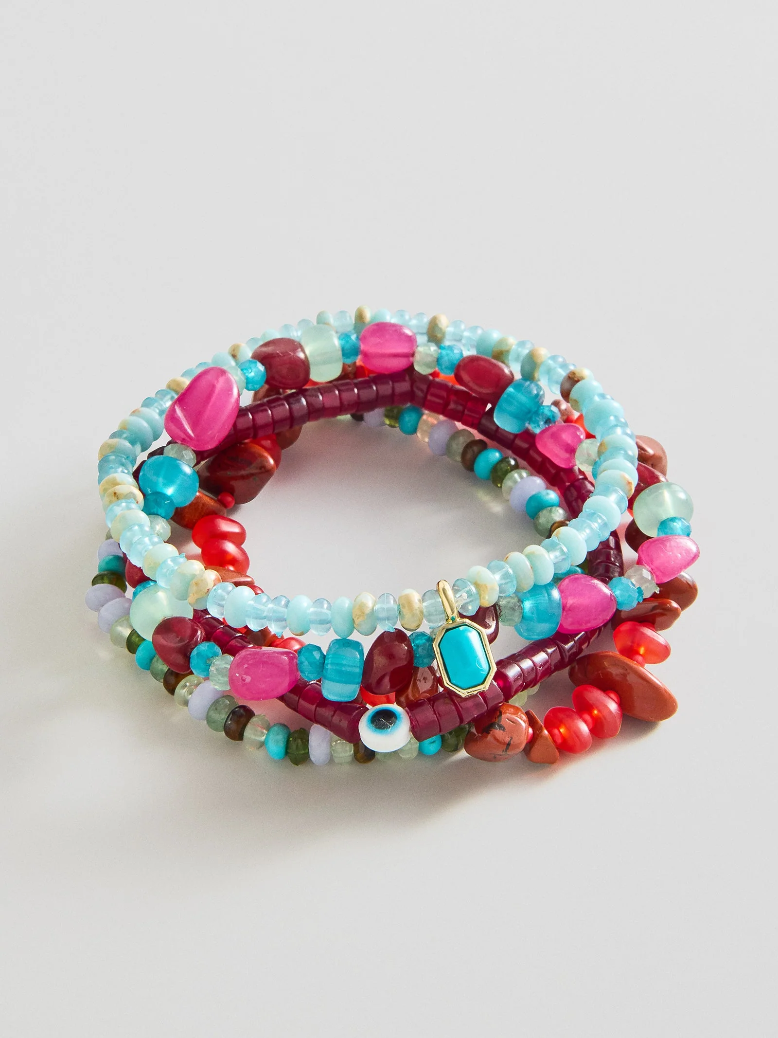 Darcy Semi-Precious Beaded Bracelet Set - Red