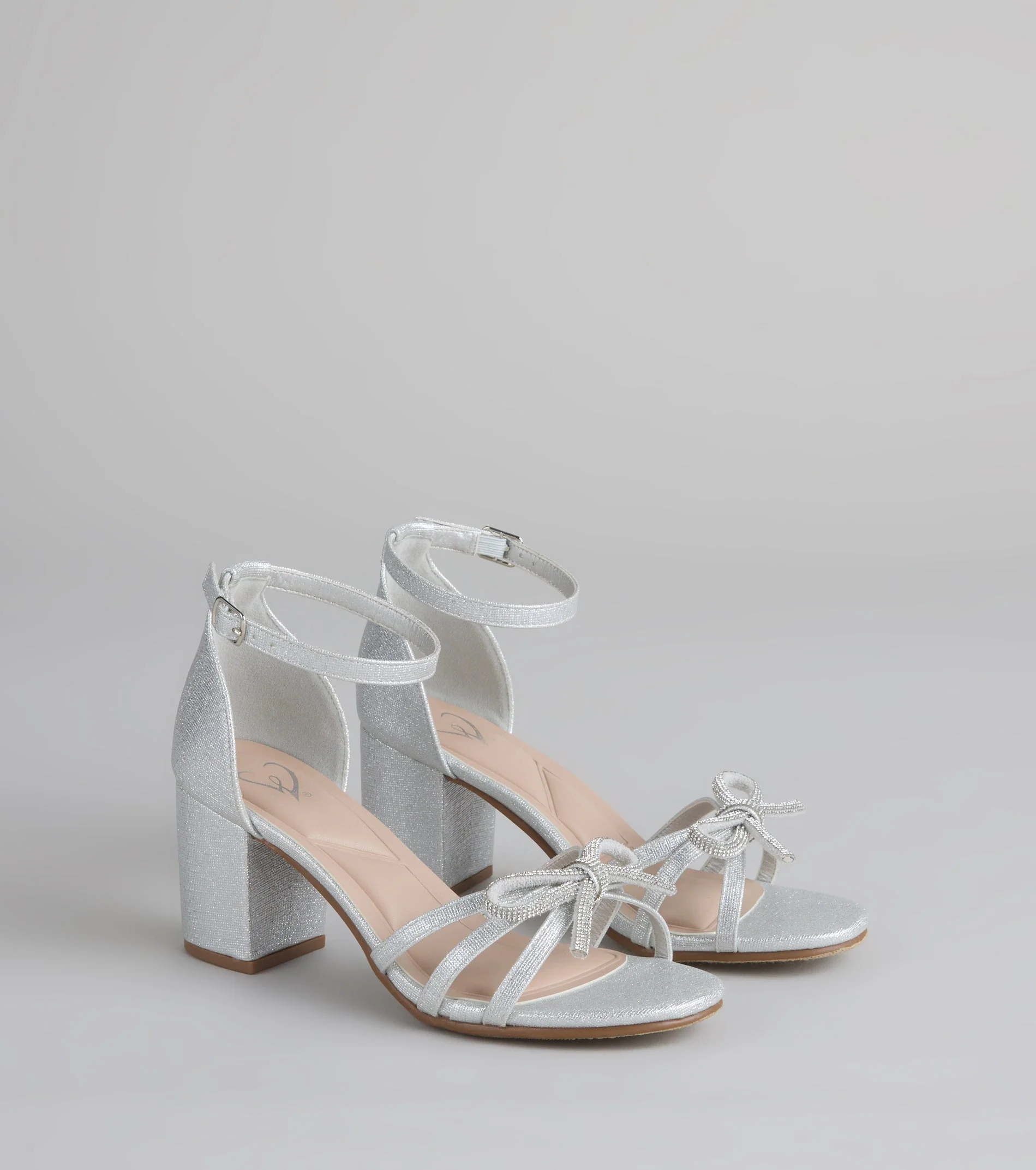 Starlit Glam Rhinestone Bow Glitter Block Heels