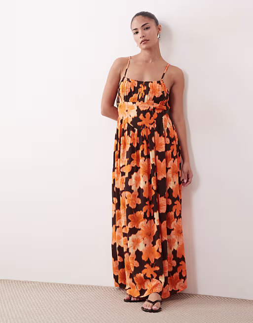 Miss Selfridge Petite spun strappy maxi dress in hibiscus