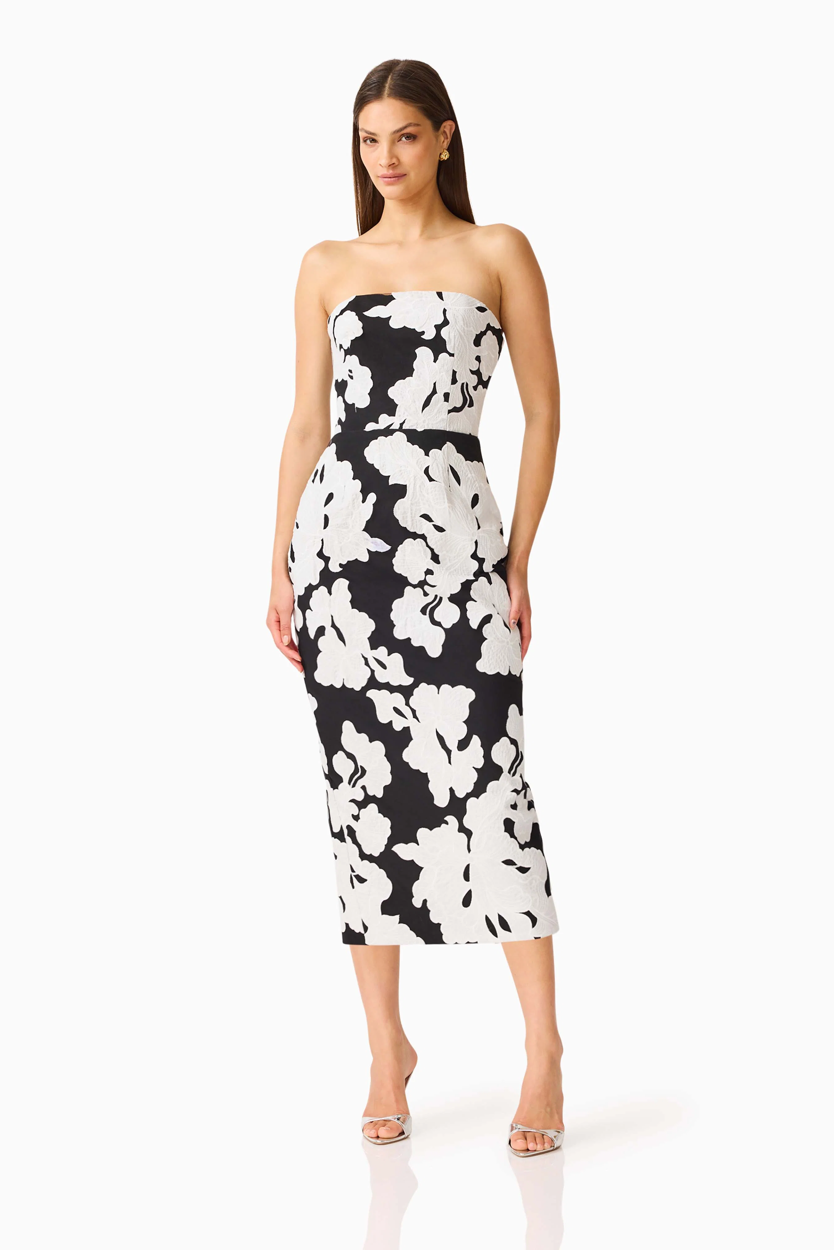 Bloomnoir Column Midi Dress in Black & White
