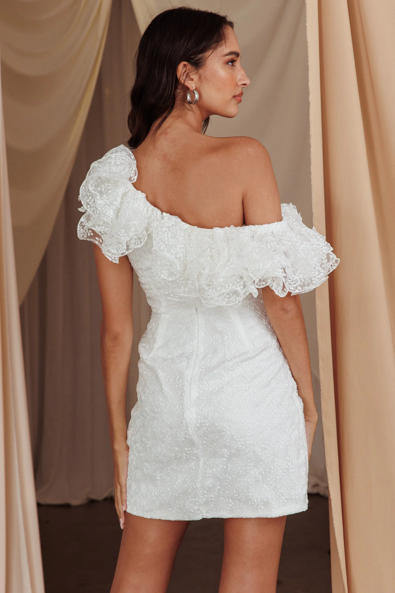 Hollyn One-Shoulder Ruffle Mini Dress White