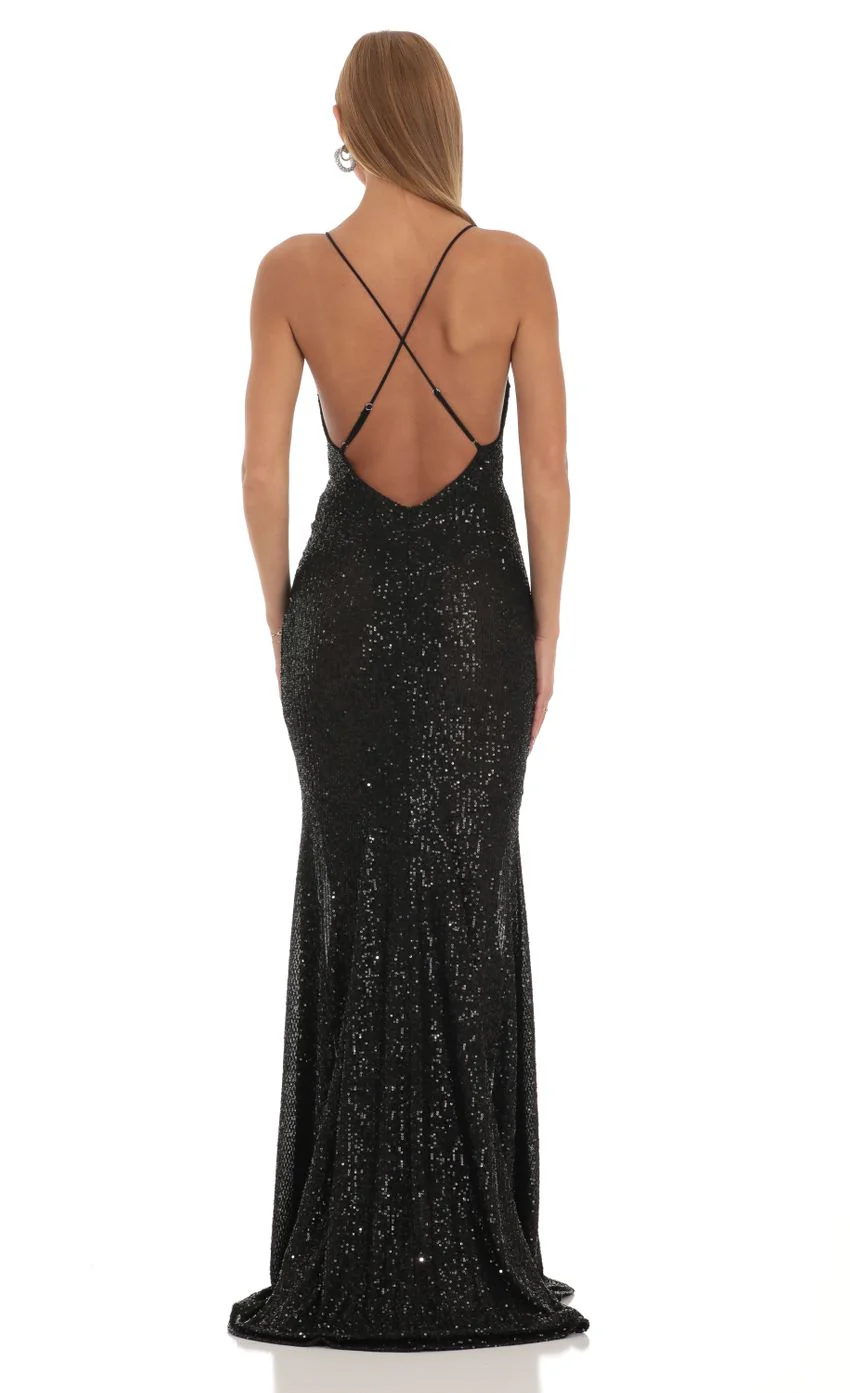 Sequin Mermaid Dress in Black