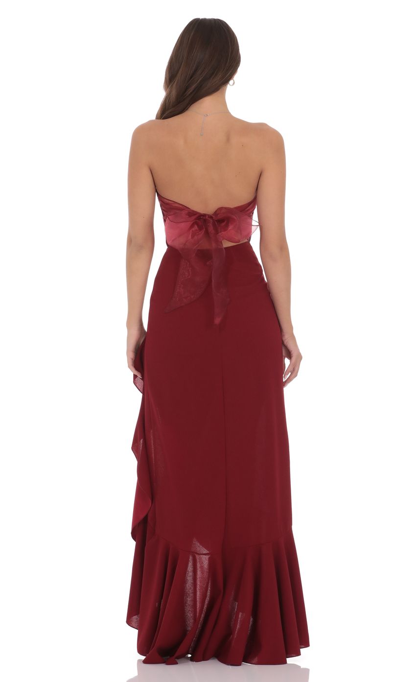 Corset Strapless Back Bow Maxi Dress in Maroon