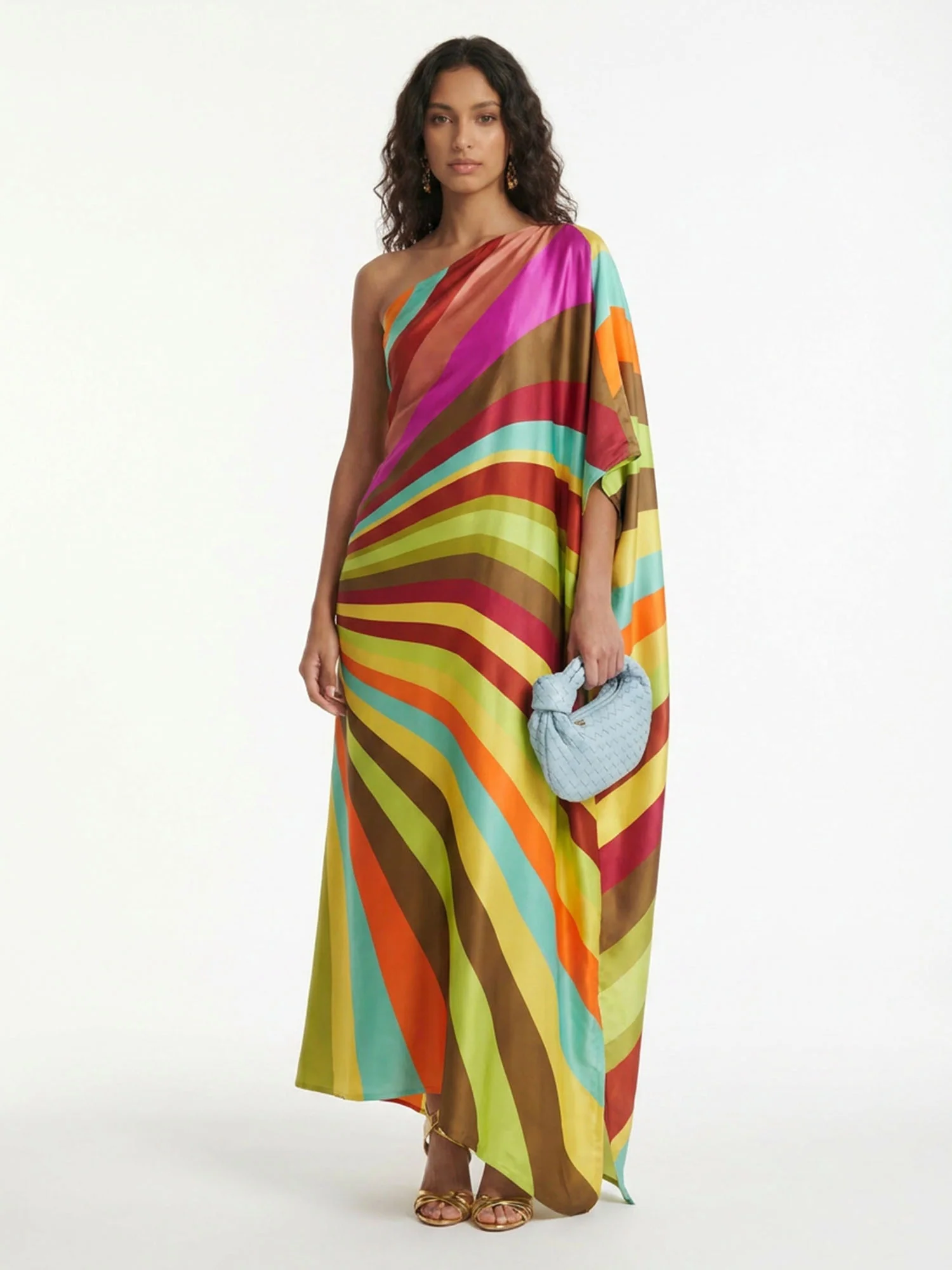 Multi Stripe One-Shoulder Maxi Dress