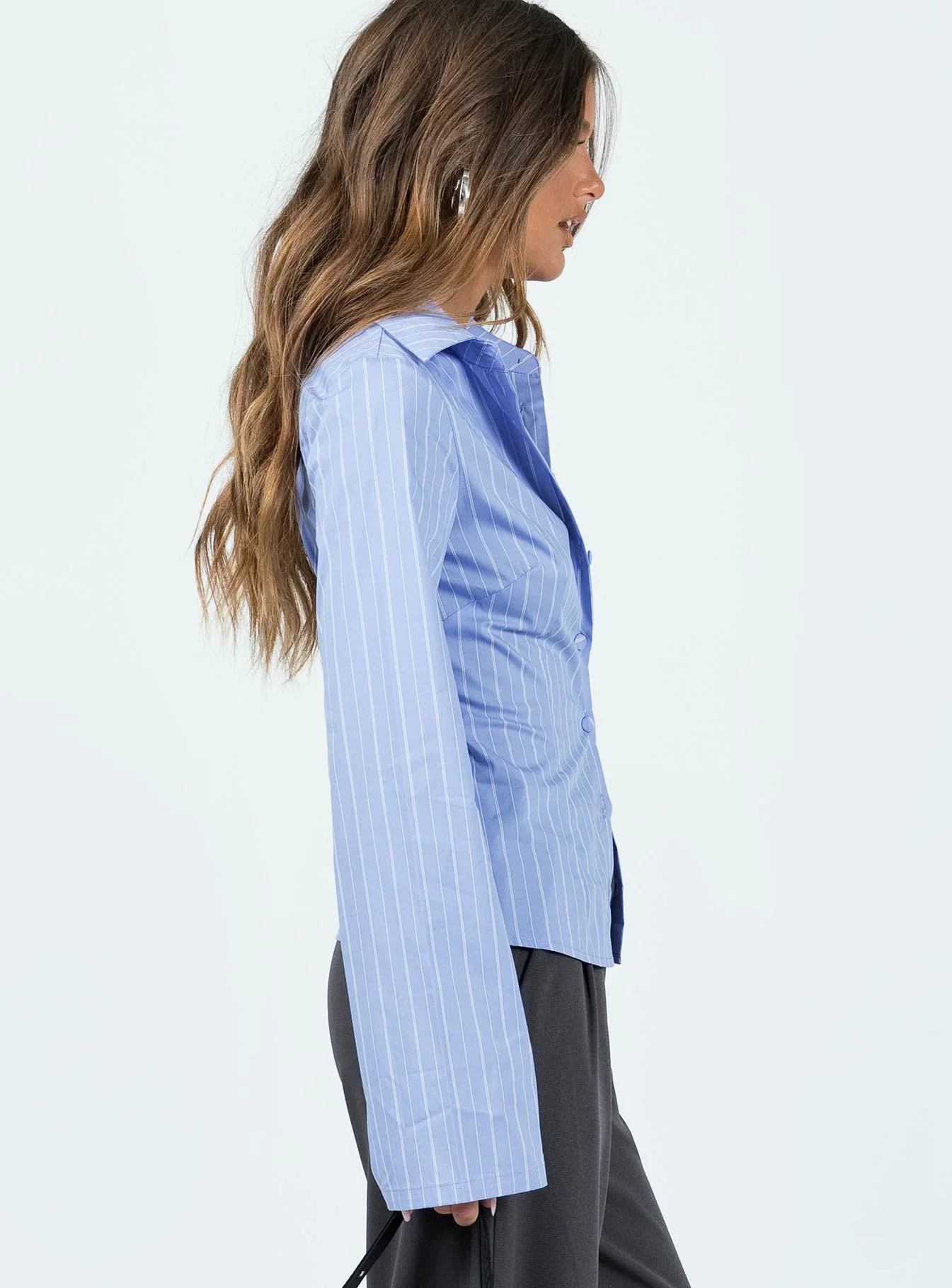Anni Blue Pinstripe Shirt – Classic Oversized Button-Up Essential
