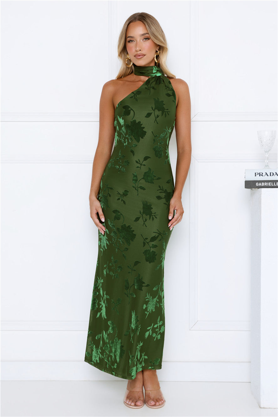 Dewdrops Neck Wrap Maxi Dress Green