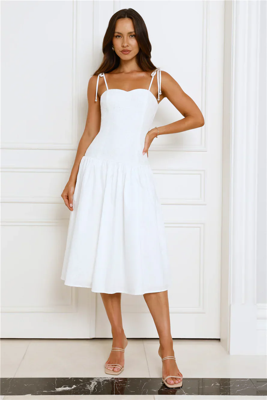 Sailing On A Dream Lace Midi Dress White