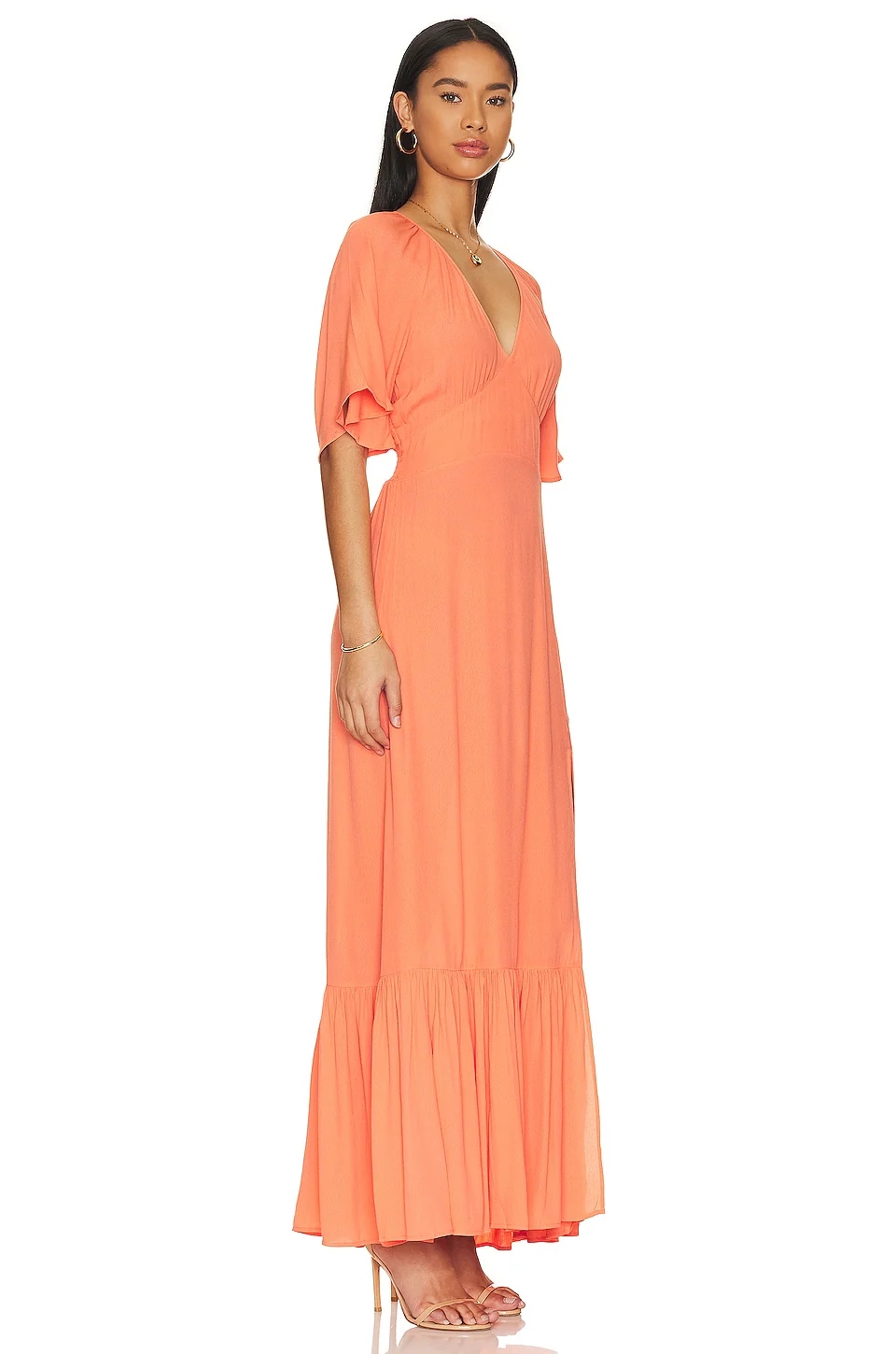Black Flutter Sleeve Maxi Dress