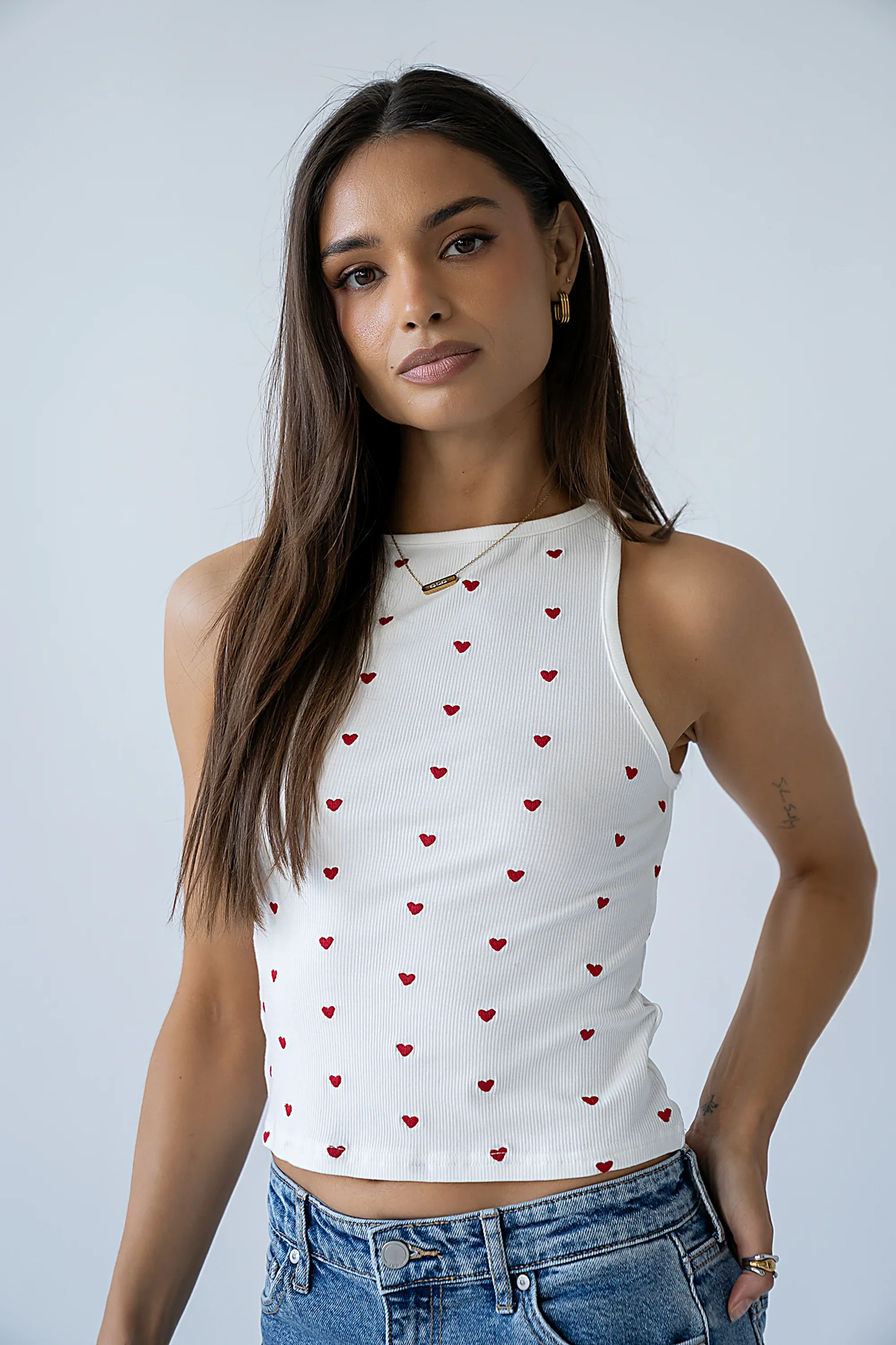 Mae Embroidered Heart Tank Top