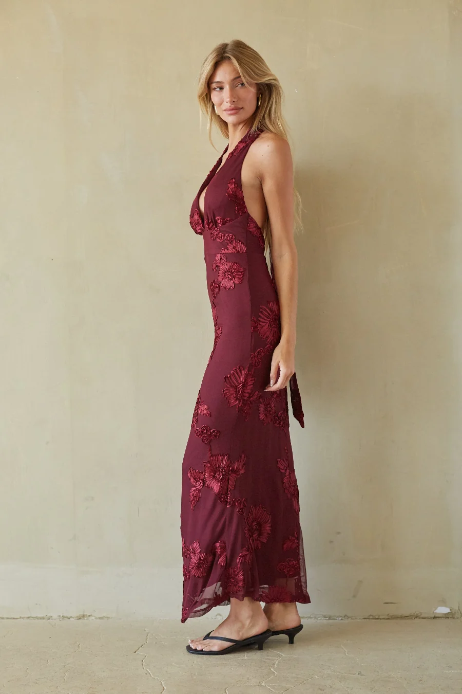 Salome Halter Applique Maxi Dress