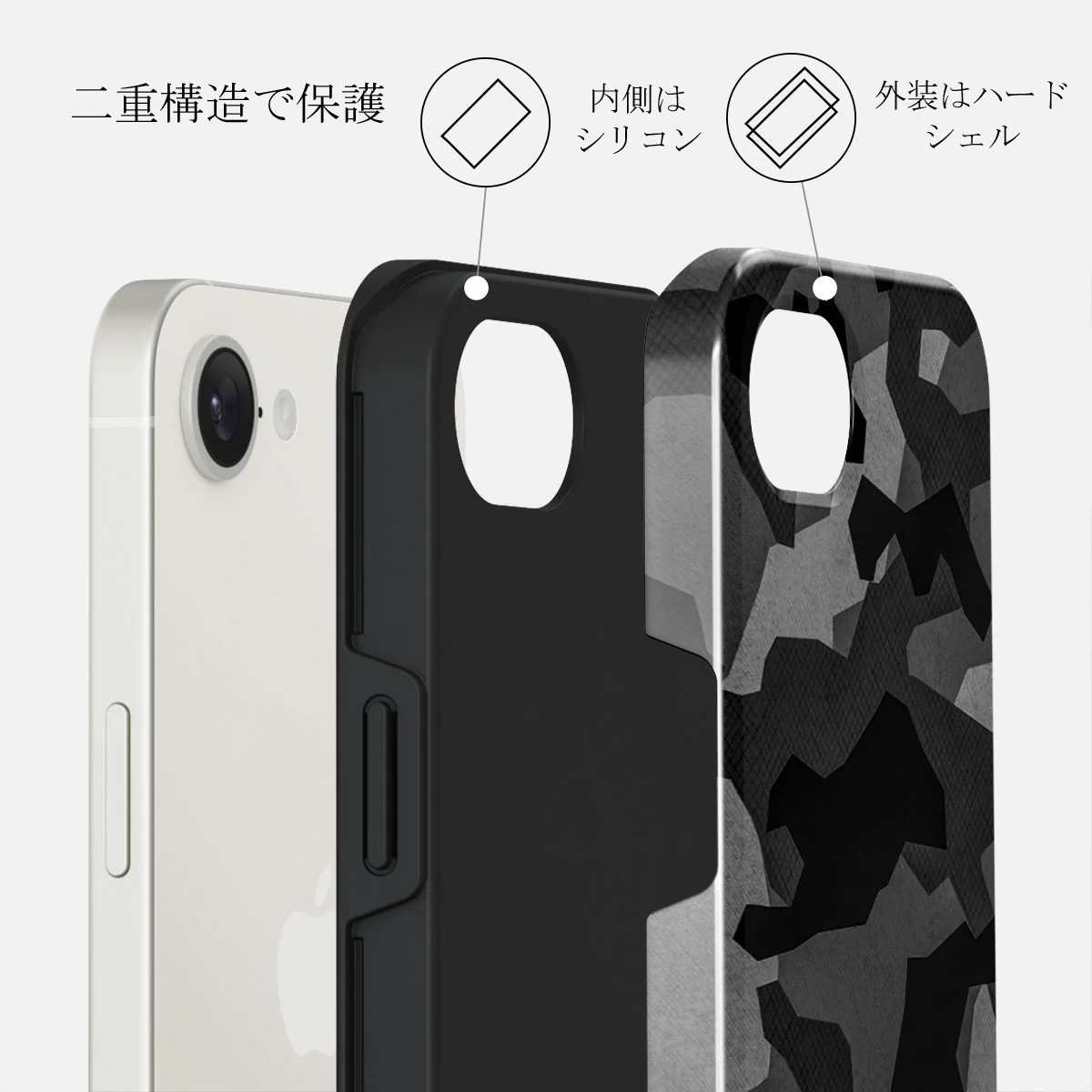 Night Black Camouflage - iPhone 16e ケース