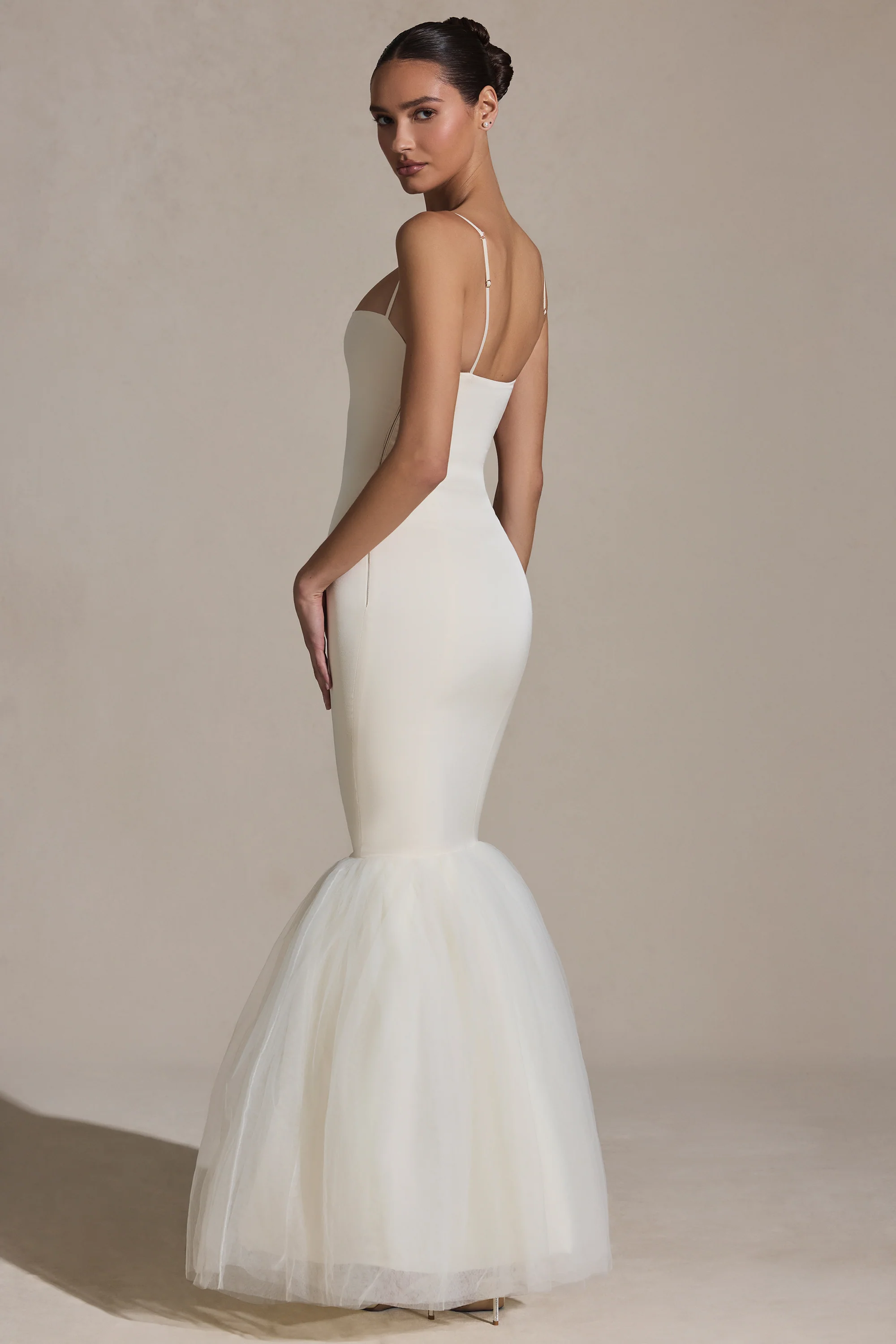 Tulle Hem Fishtail Gown in Ivory