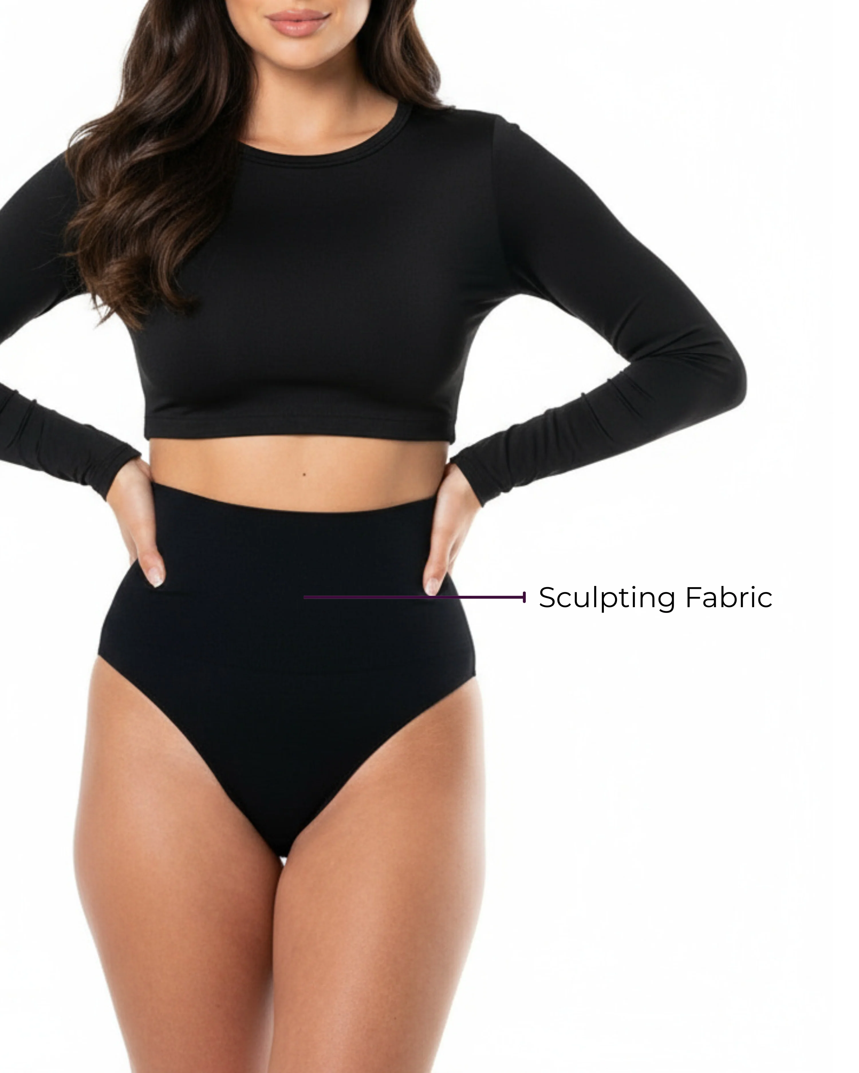 High-waisted thong with core compression flattens tummy, smooths curves