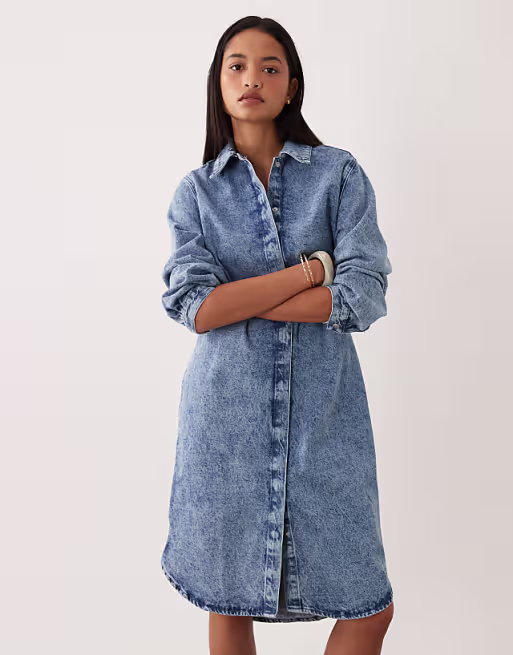denim shirt midi dress in acid wash