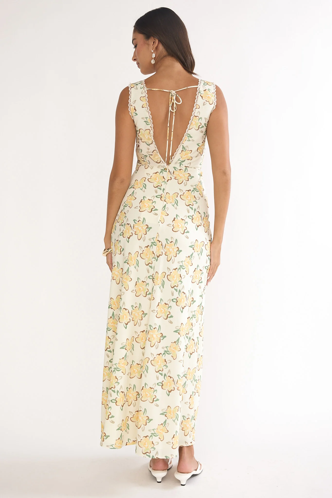 Coucou V-Neckline Maxi Dress Floral Yellow