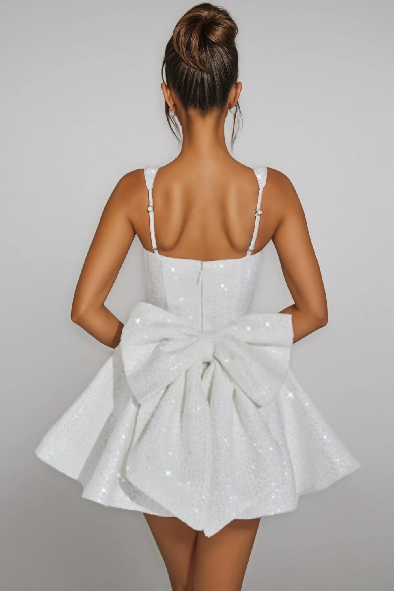 Luead White Sequin Bow Mini Dress