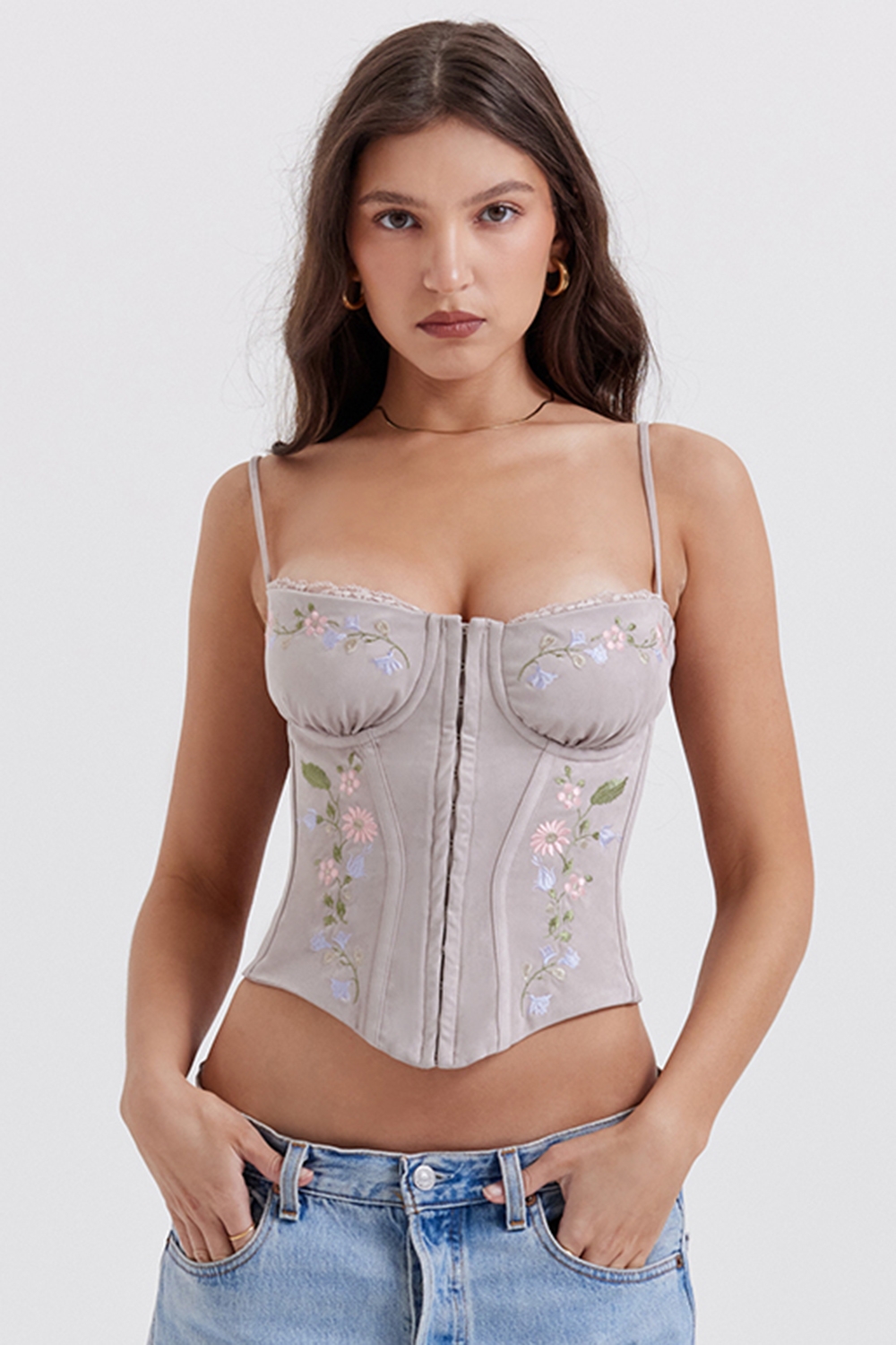 light lavender embroidered corset