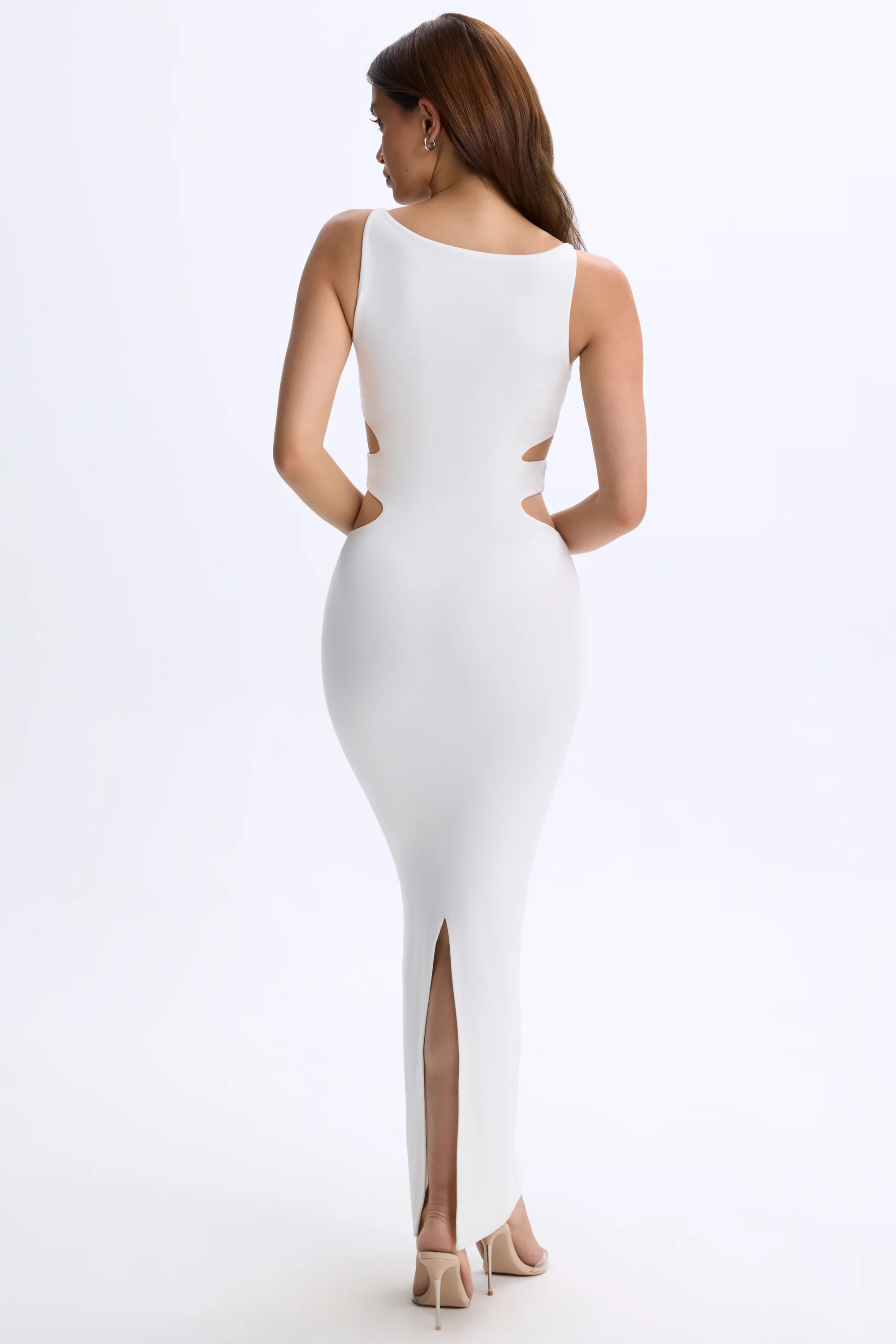 Modal Plunge Cut-Out Maxi Dress in White