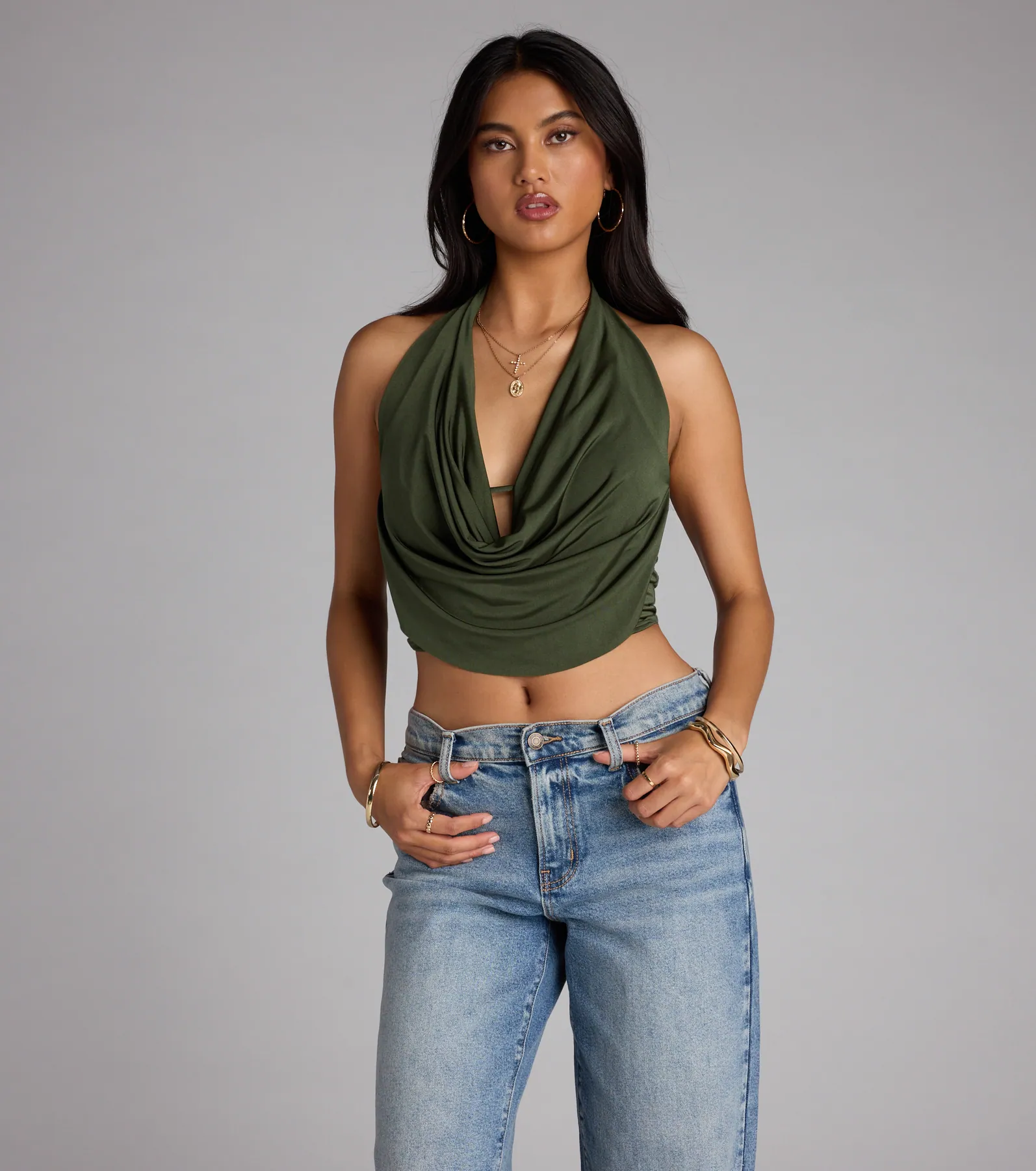 Take The Plunge Sleeveless Halter Crop Top - luluinthesky