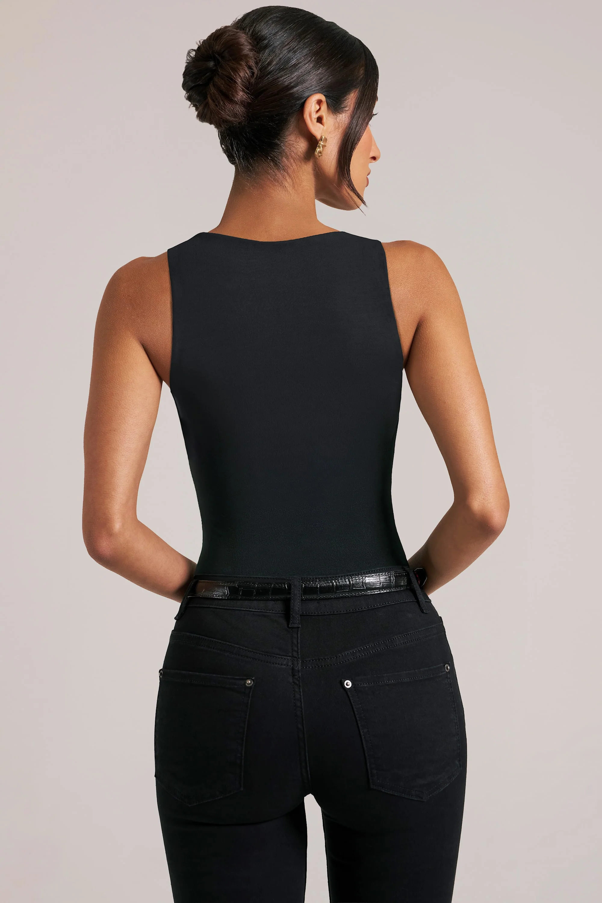 Deep Plunge Halterneck Bodysuit in Black