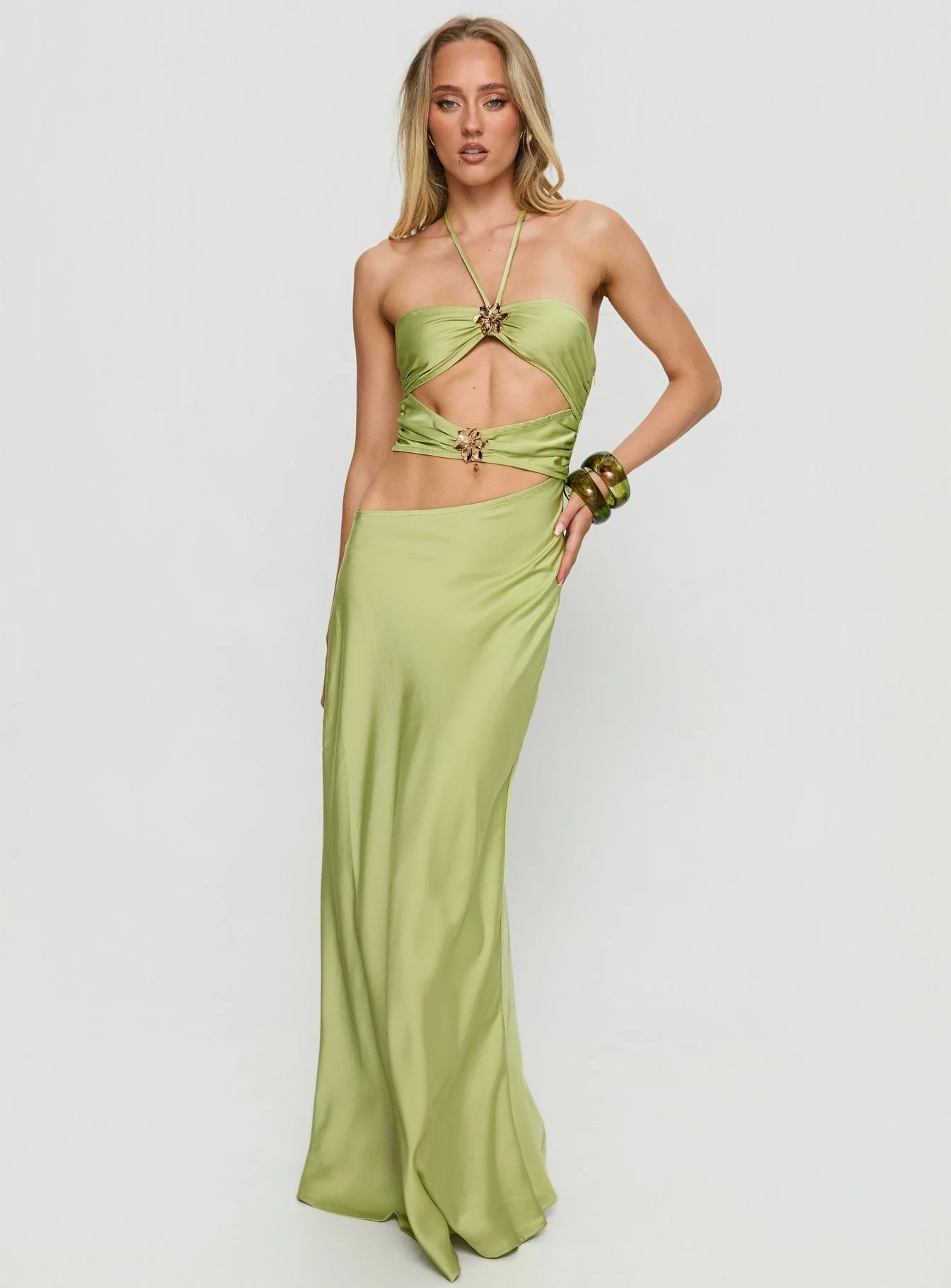 Morissa Halter Cut Out Maxi Dress Green