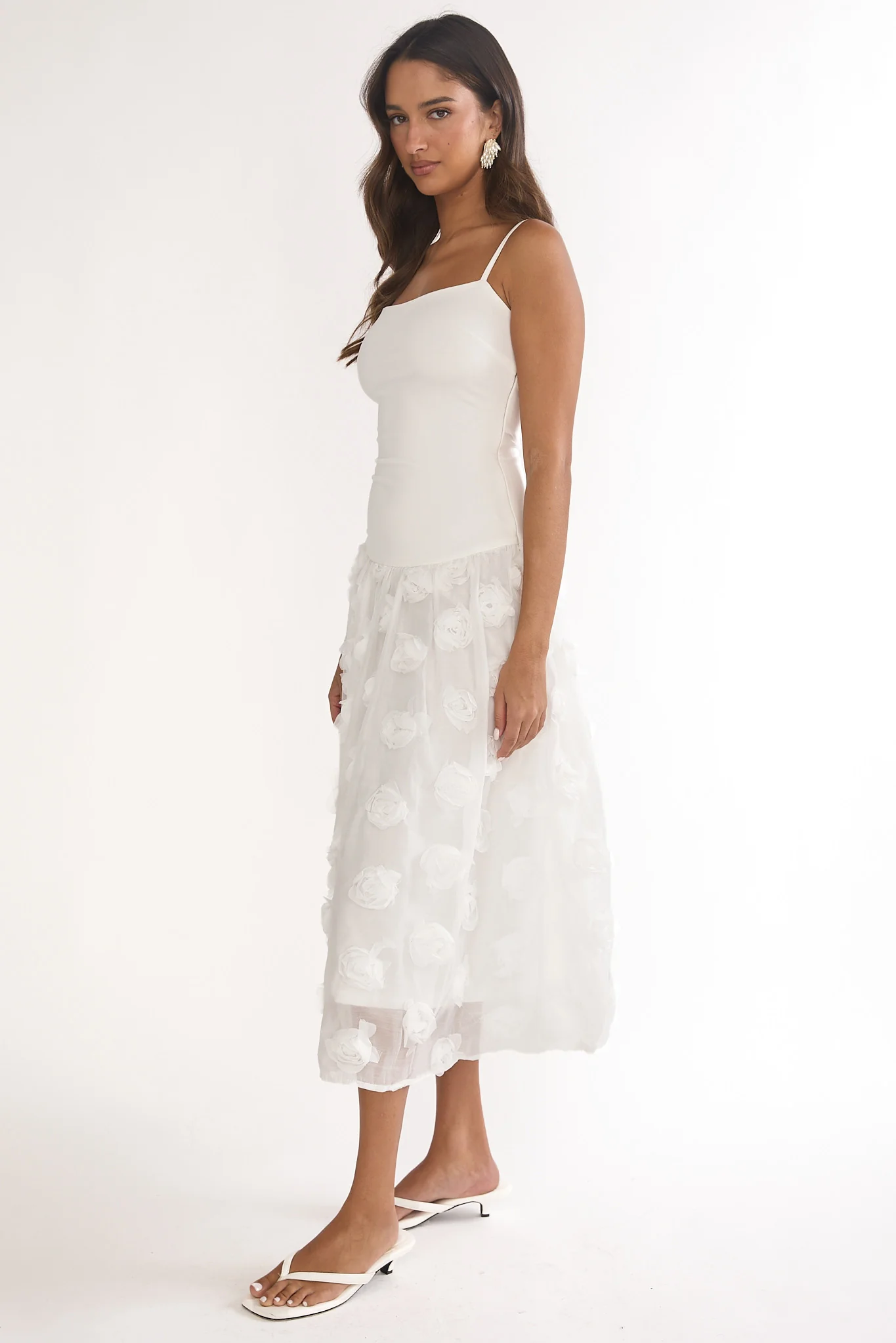 Adley Embellished Drop Waist Midi Dress White - luluinthesky