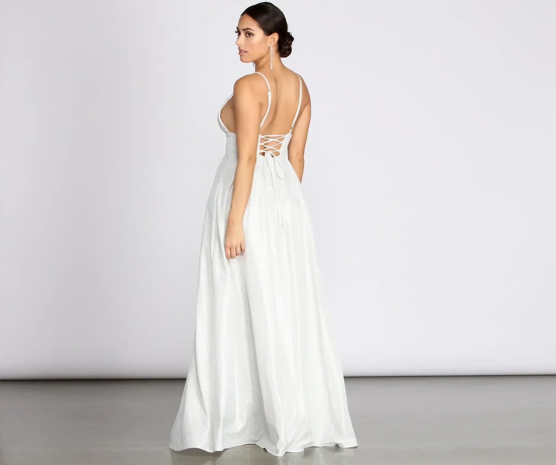 Asta Glitter Lace Up Back A-Line Dress
