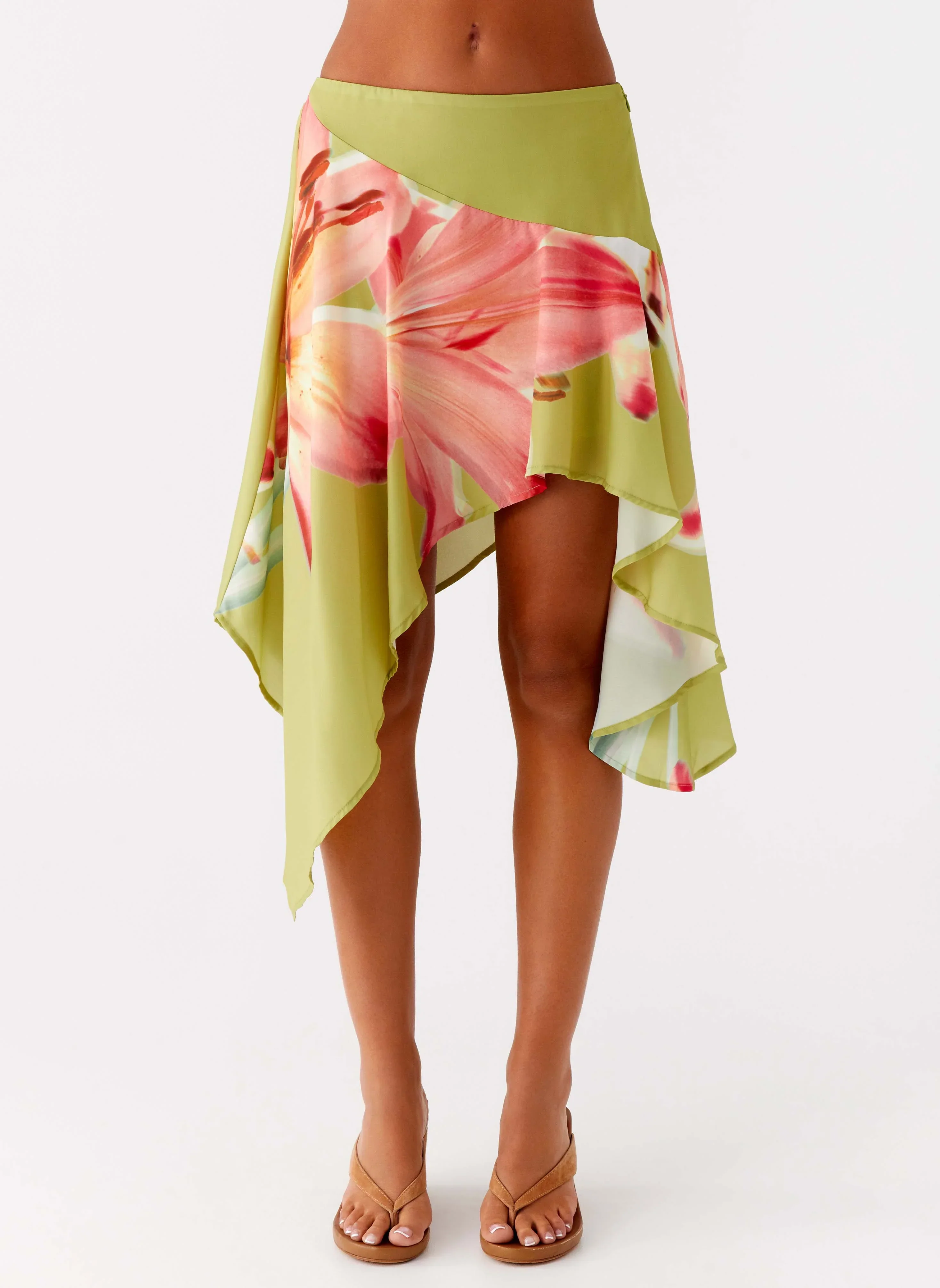 Kia Low Rise Asymmetrical Midi Skirt - Jungle Floral
