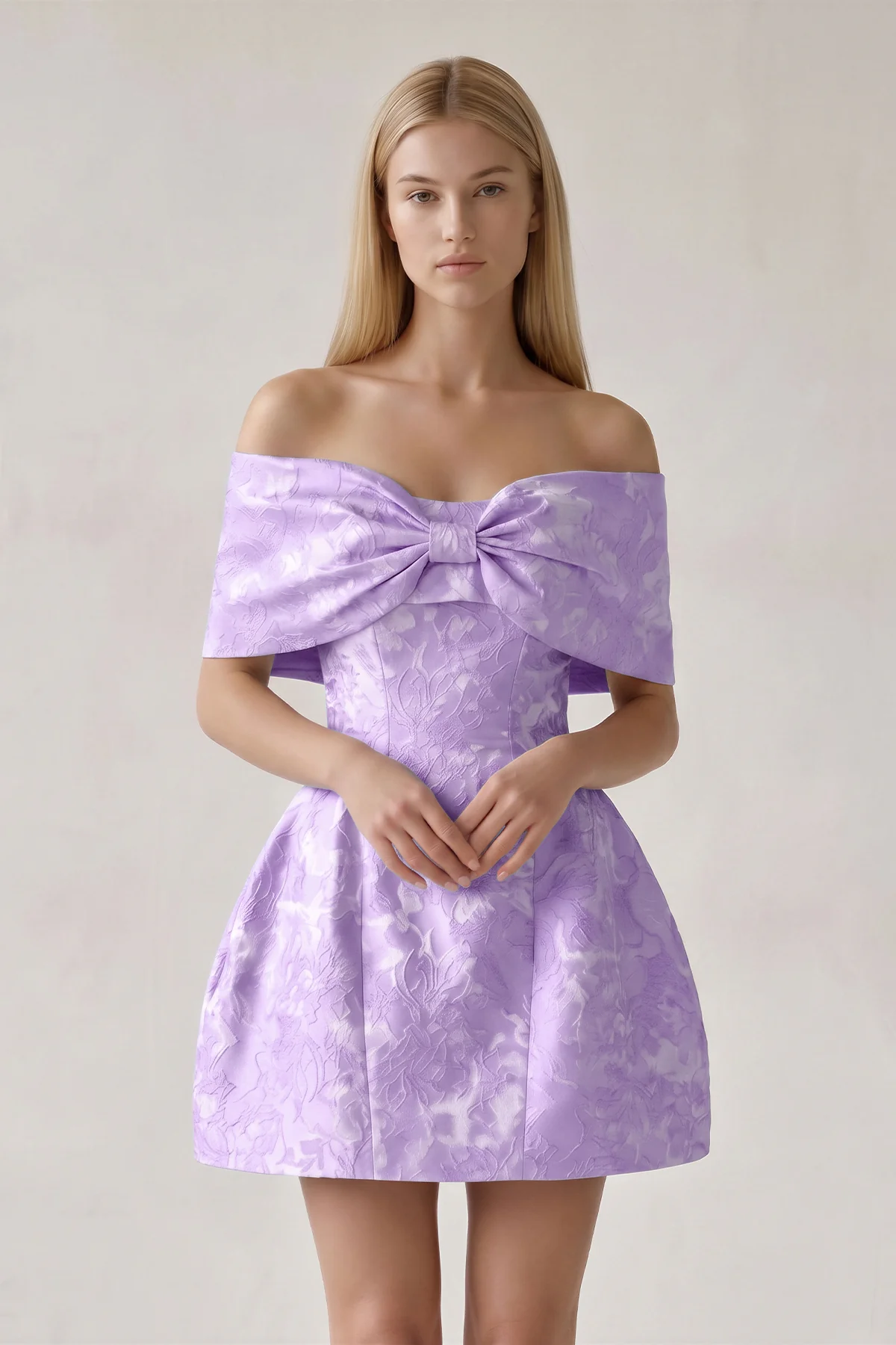 Pink Off The Shoulder Jacquard A Line Homecoming Dress With Appliques