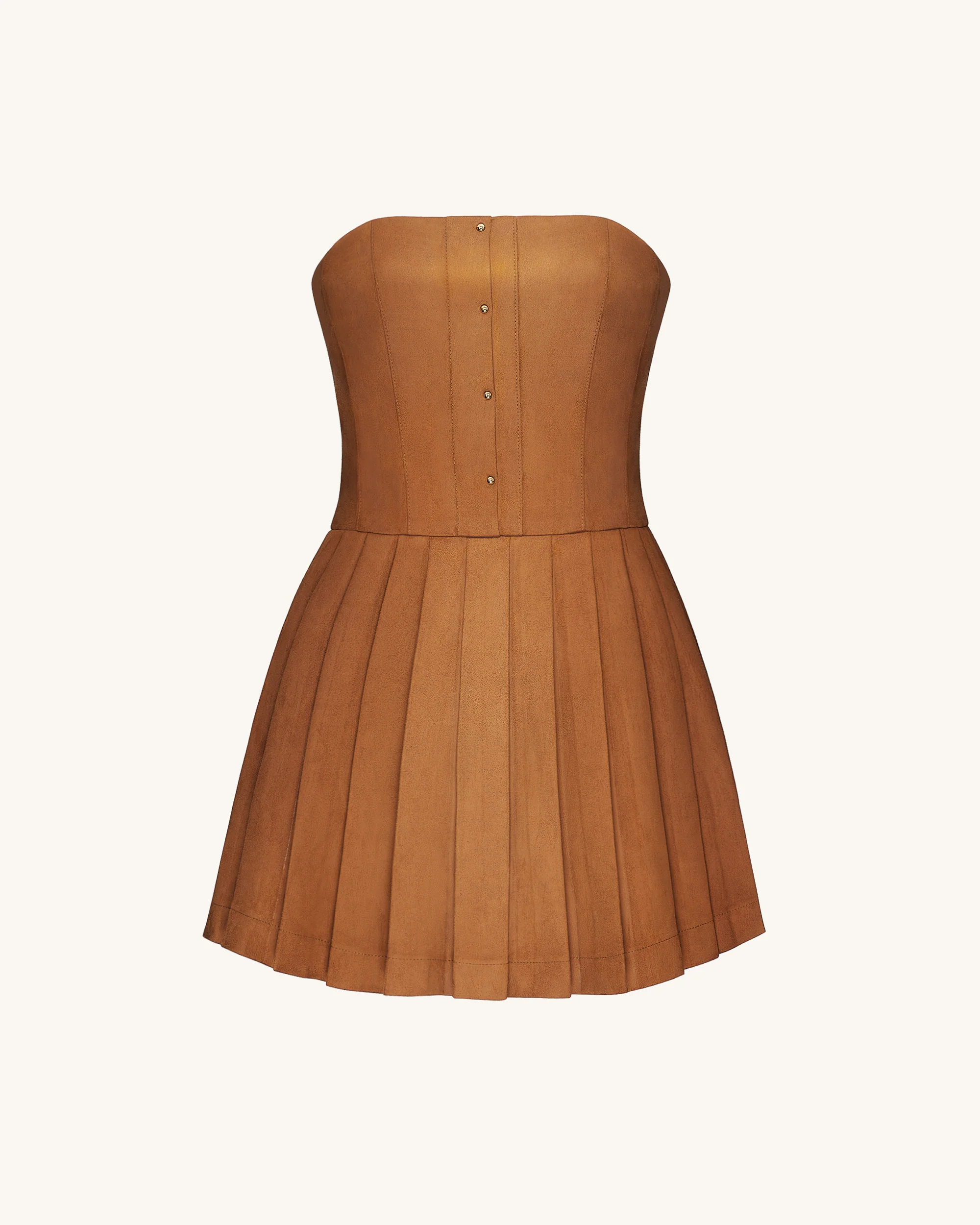 Ellie Pleated Velvet Dress - Caramel - FASHION NOB