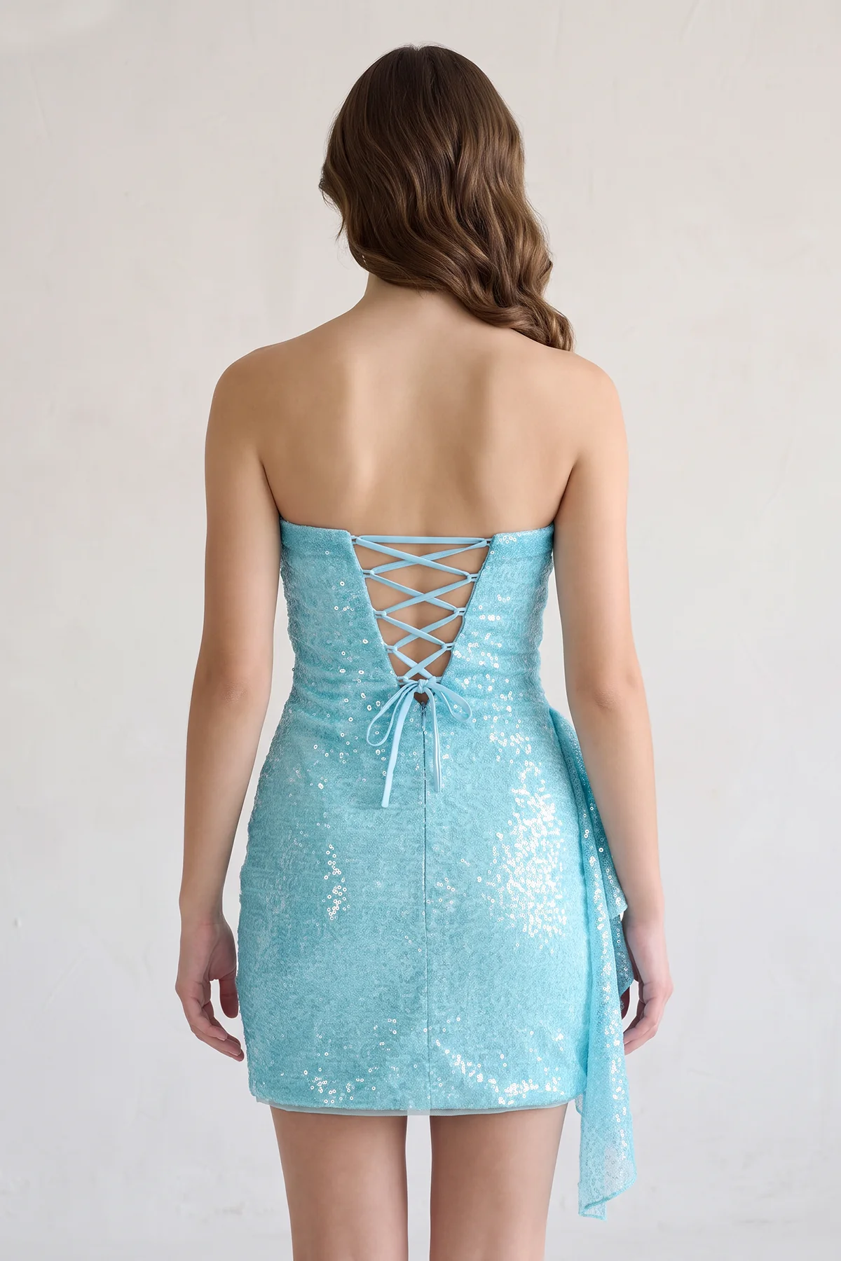 Navy Blue Strapless Sheath Sequins Mini Homecoming Dresses With Side Train