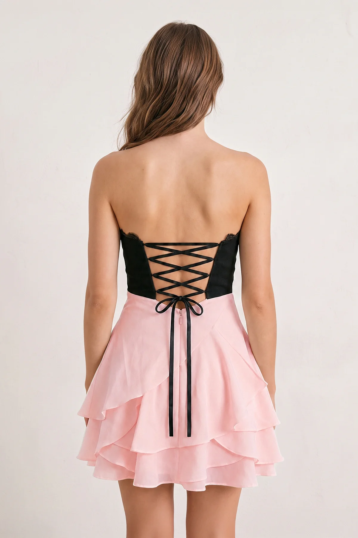 White Black Sweetheart A-Line Ruffled Chiffon Homecoming Dress with Bow
