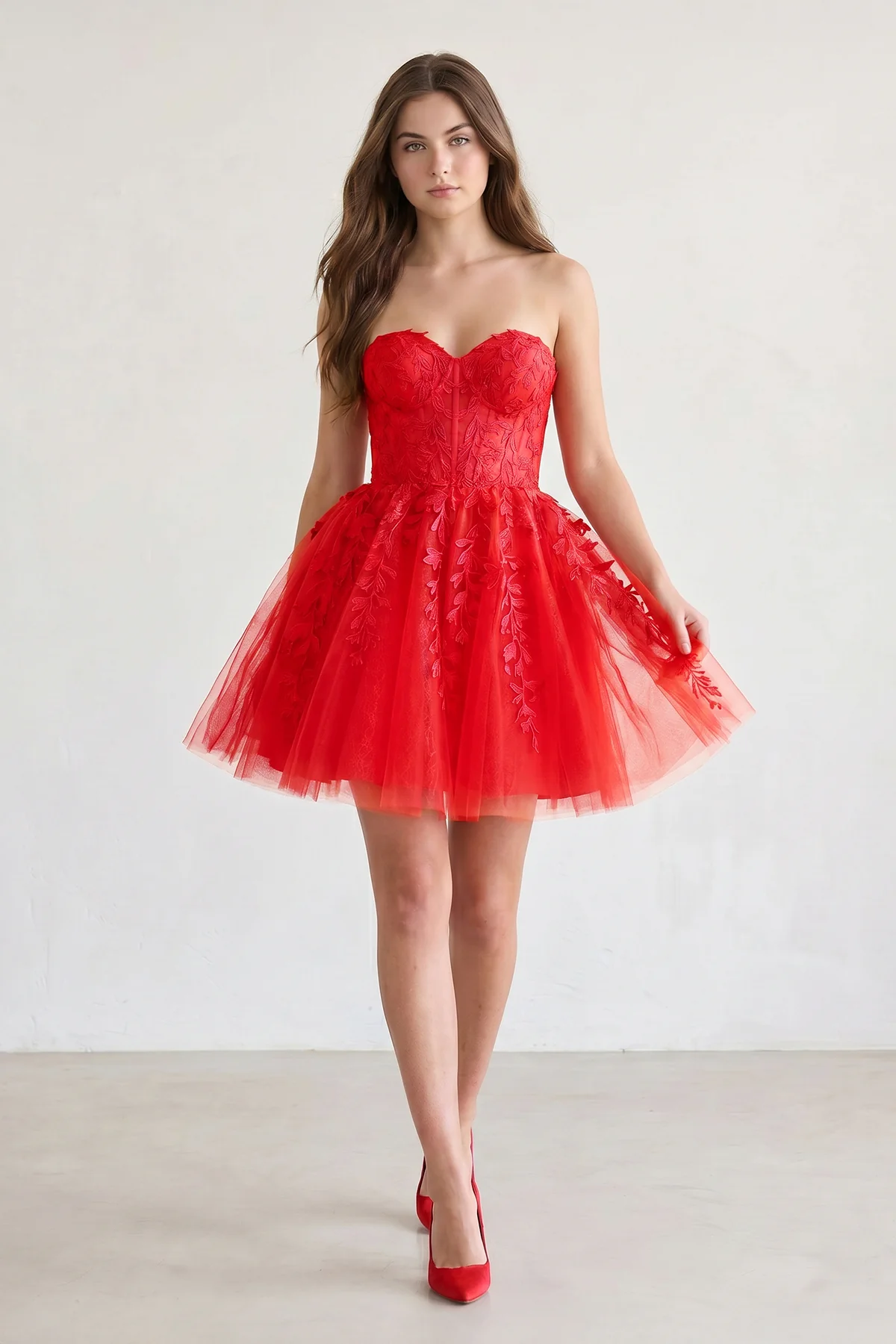 A-line Red Sweetheart Appliques Lace Homecoming Dress With Corset Back