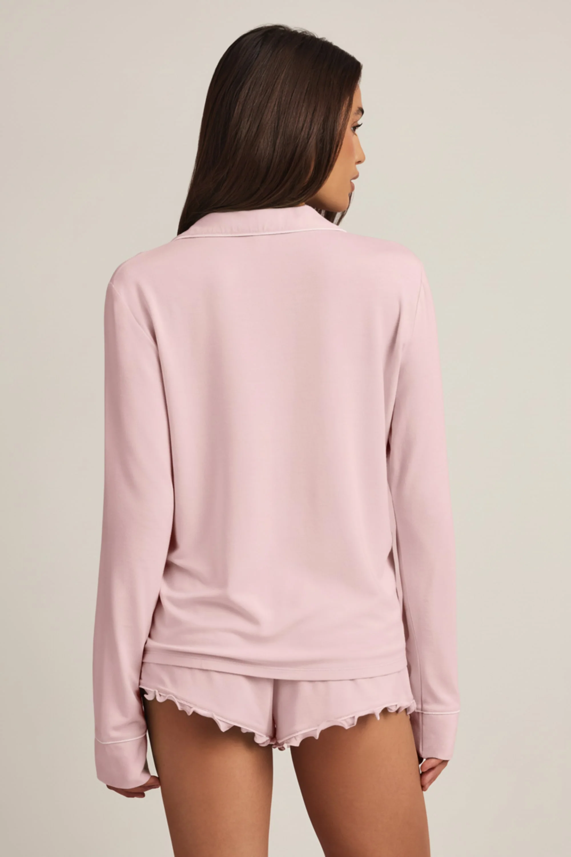 Modal Long-Sleeve Pyjama Top in Baby Pink