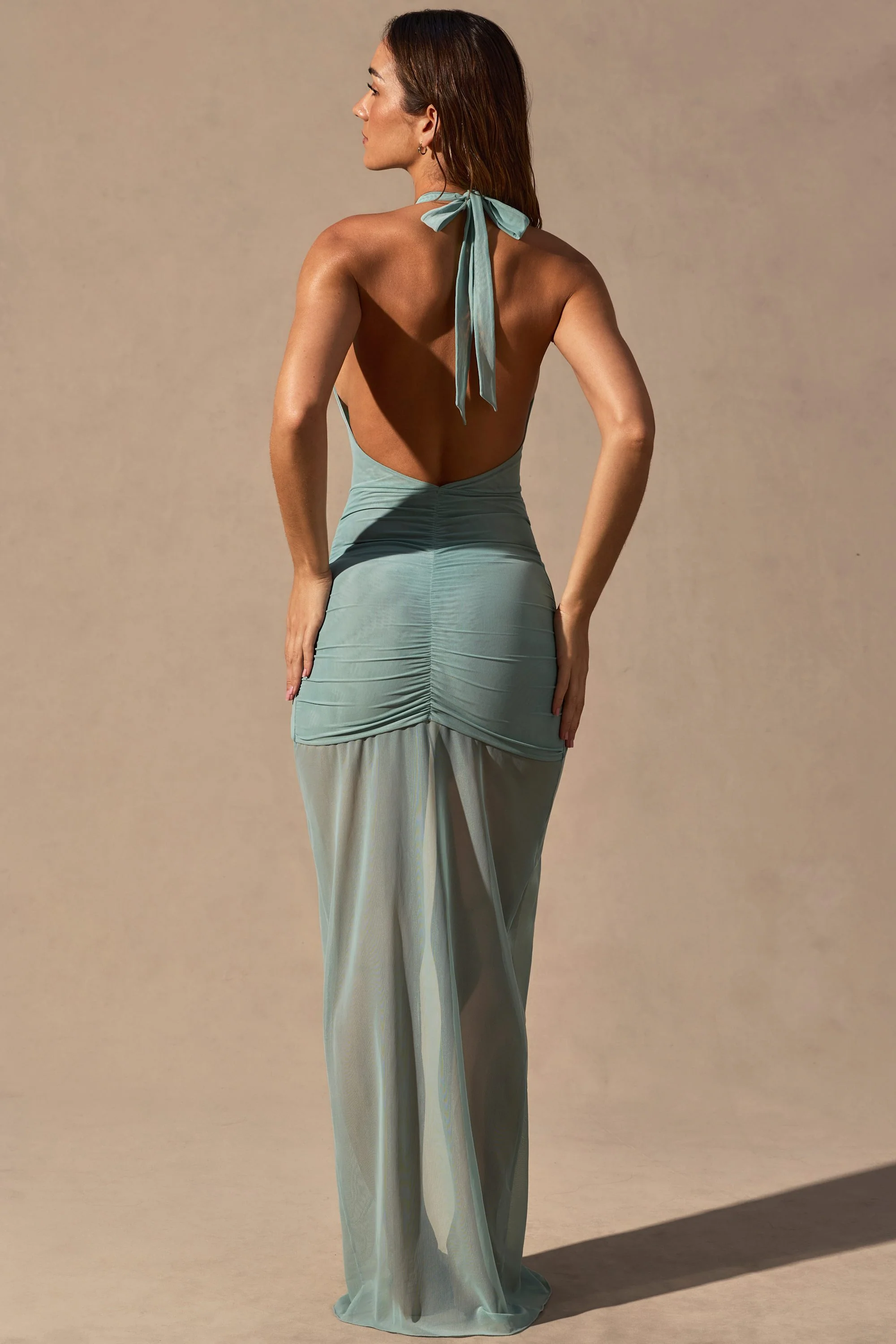 Cut-Out Halterneck Maxi Dress in Seafoam Green