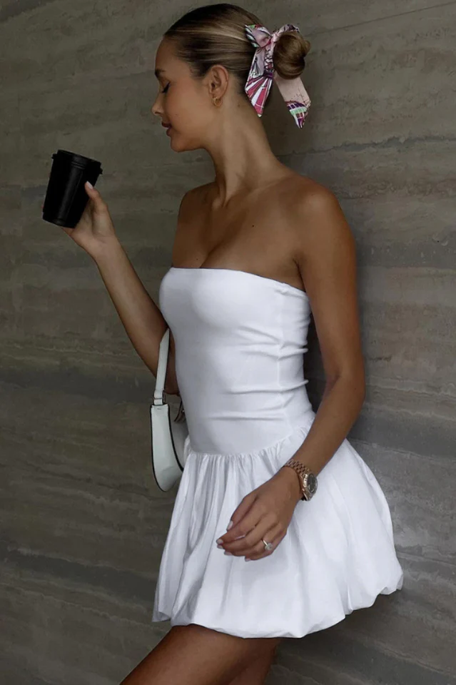 Tube Bubble Hem Mini Dress