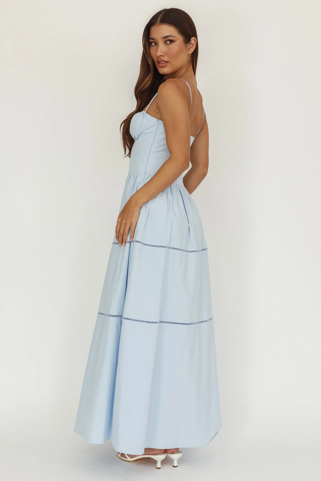 Heavenly Glow Gathered Bust A-Line Maxi Dress Blue