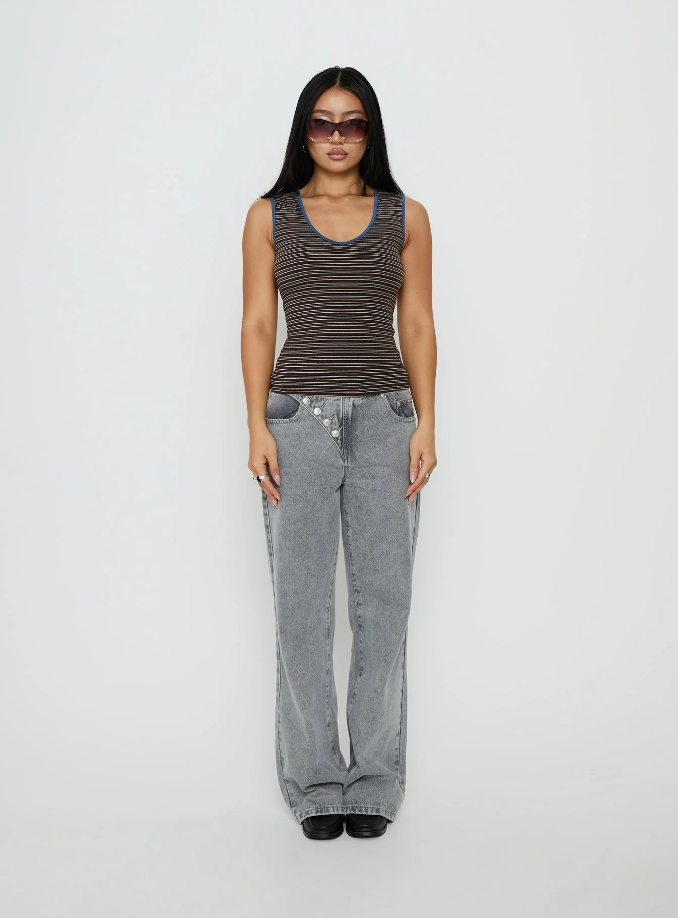 Truce V Neck Tank Top Multi Stripe