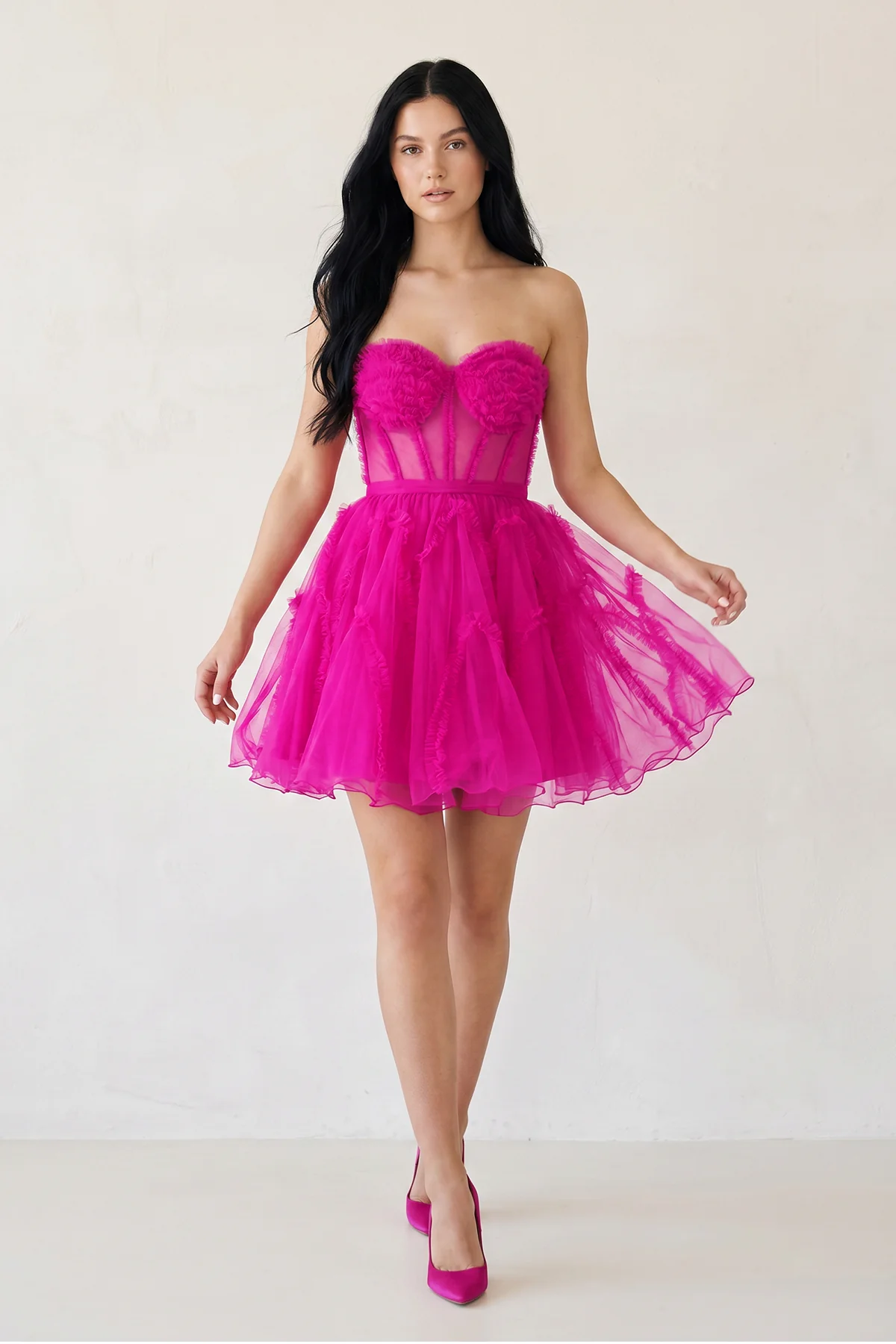 A Line Tulle Strapless Homecoming Dress
