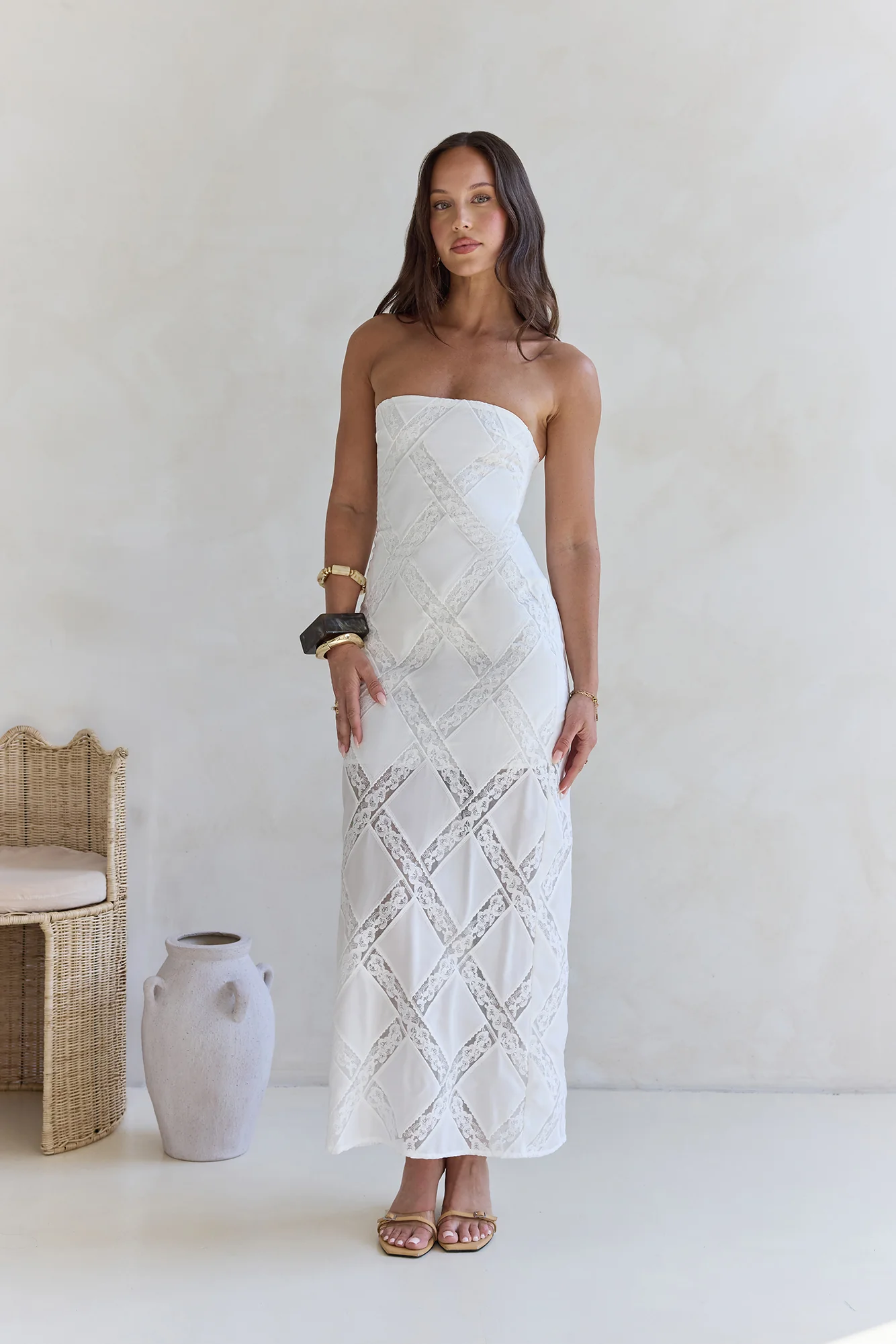 Ocean Air Oasis Strapless Maxi Dress White - luluinthesky