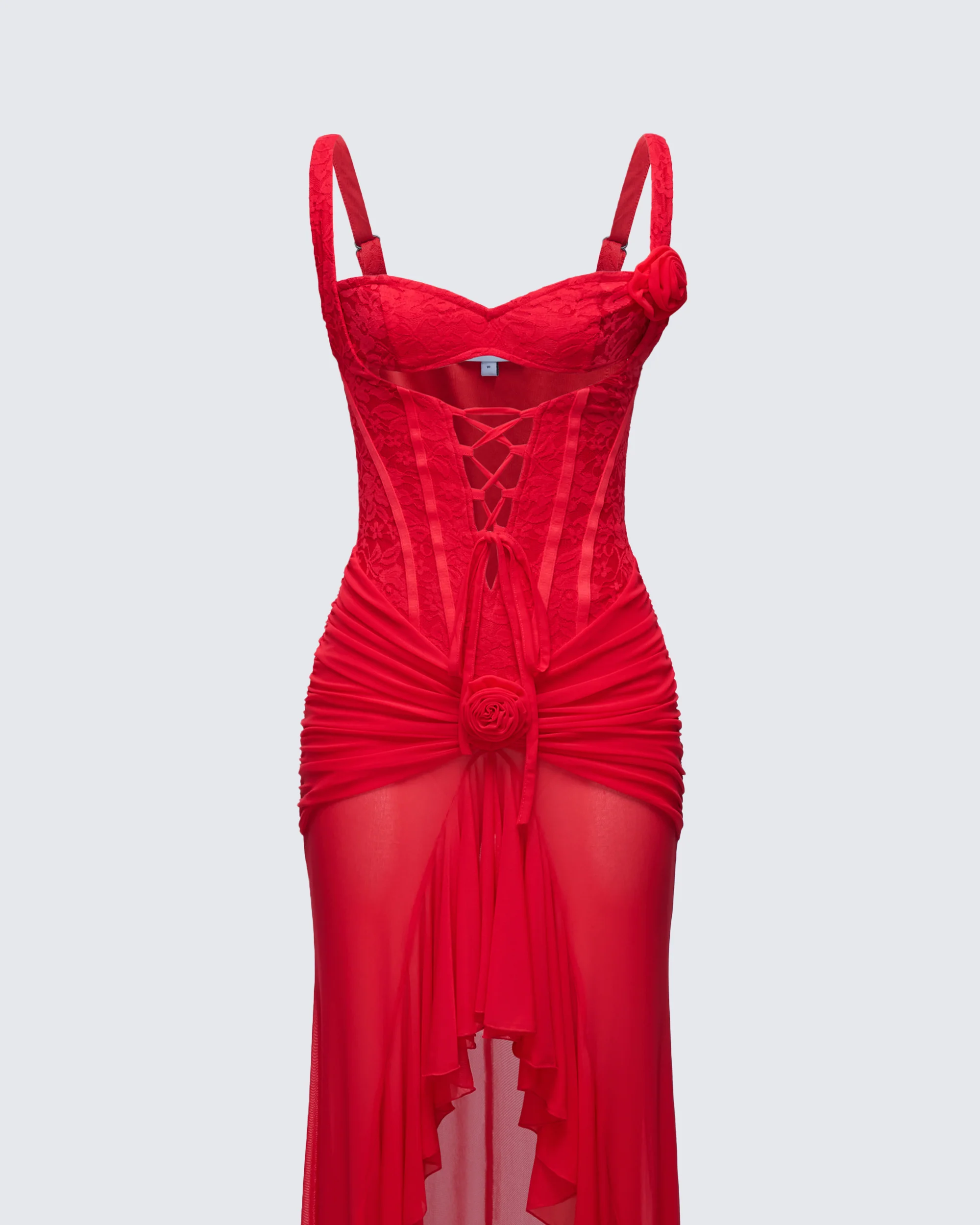 Solana Red Lace and Mesh Maxi Dress