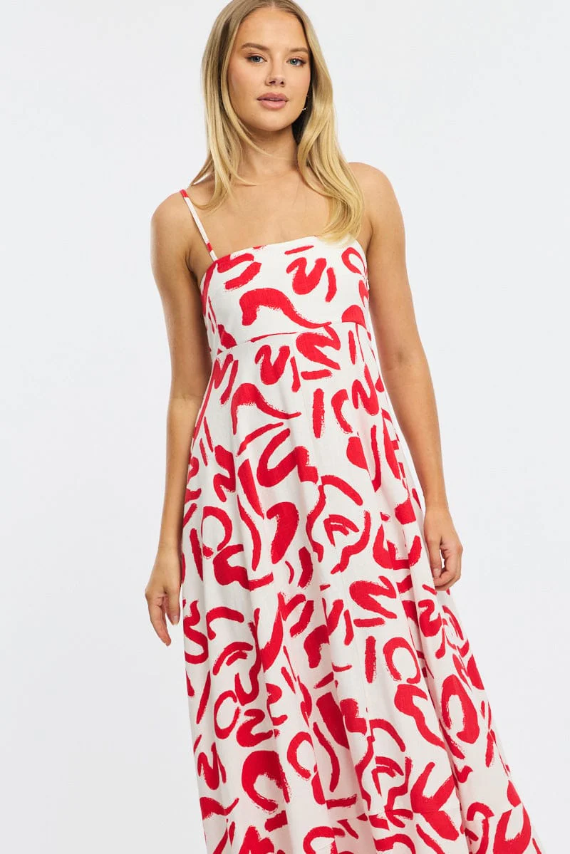 Red Abstract Maxi Dress Strappy