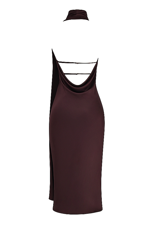 Chocolate Wrap Neck Midi Dress