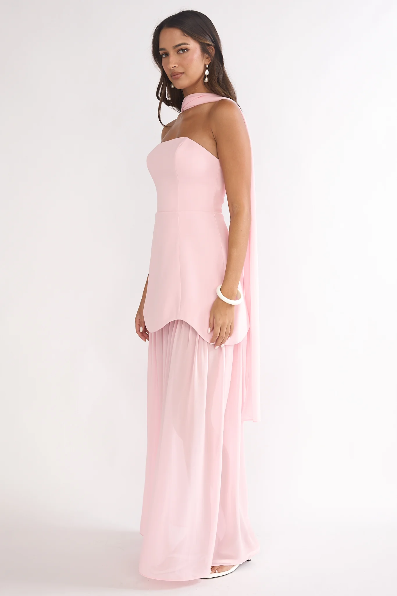 Poema Scalloped Sheer Hem Maxi Dress Pink - luluinthesky