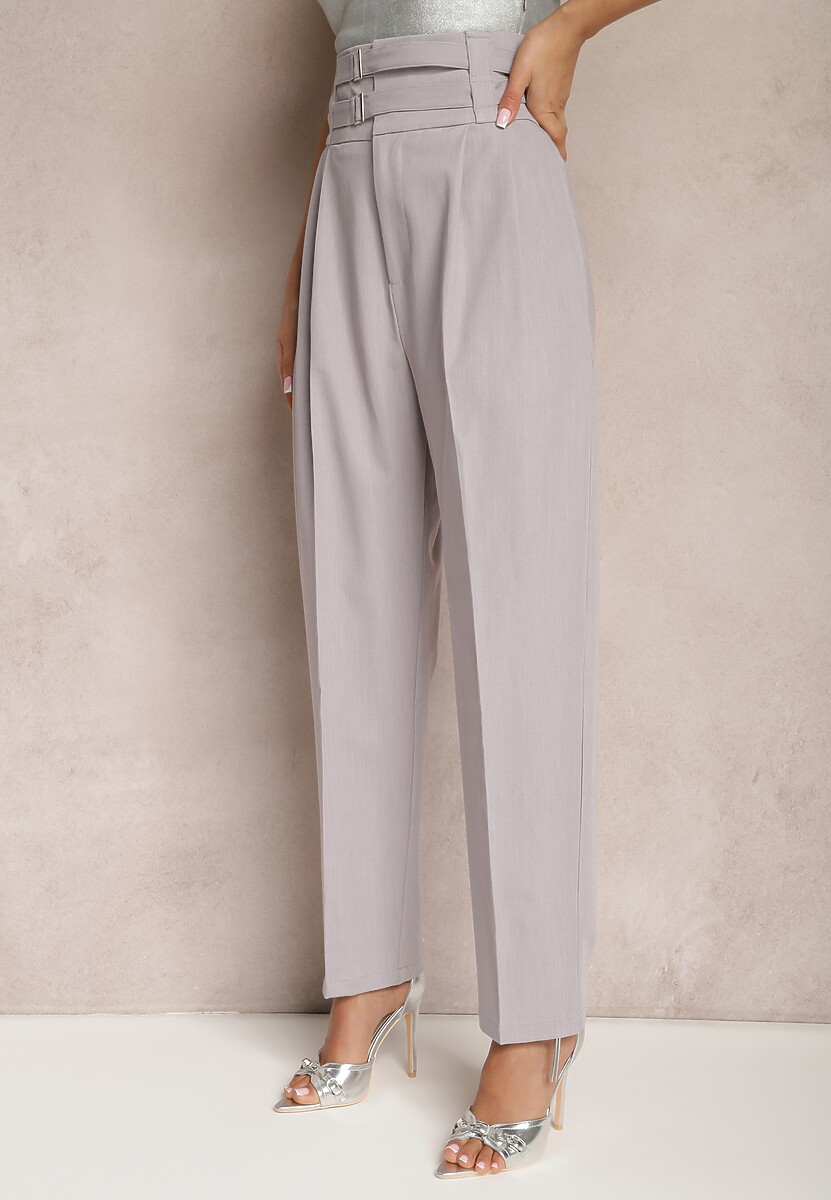 Czarne Spodnie Garniturowe High Waist z Dwoma Paskami Ismera