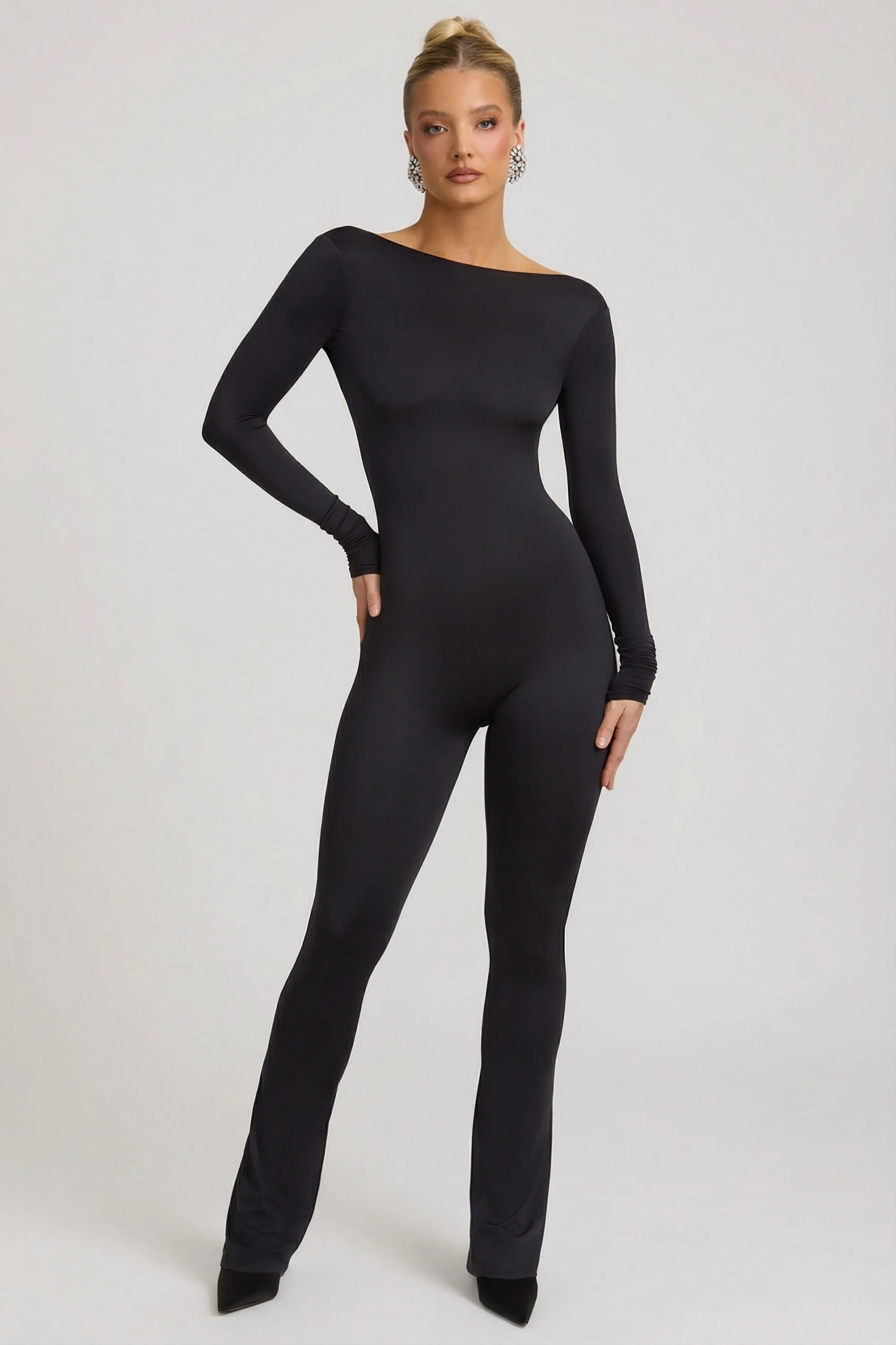 Slinky Jersey Bow-Detail Jumpsuit in Black