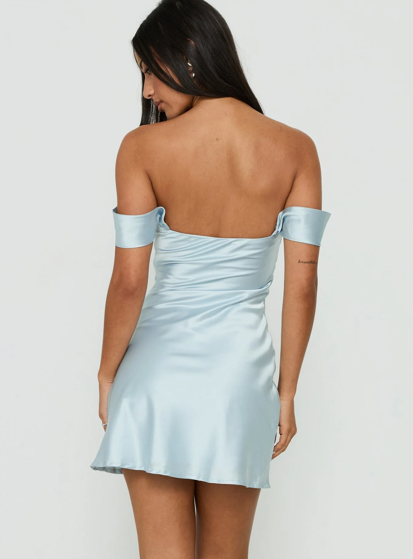Zabbarra Satin Off The Shoulder Mini Dress Blue - FASHION NOB